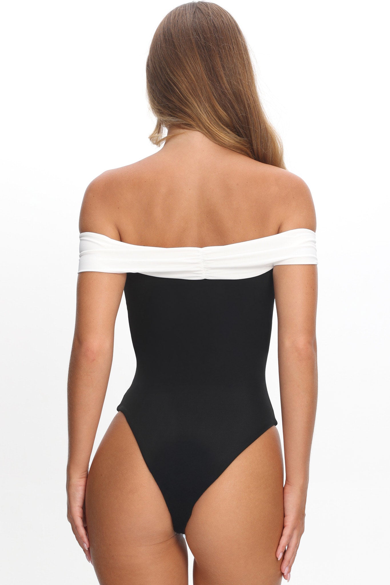 Lorona Off-Shoulder One-Piece Black/Ivory by Selfie Leslie Australia