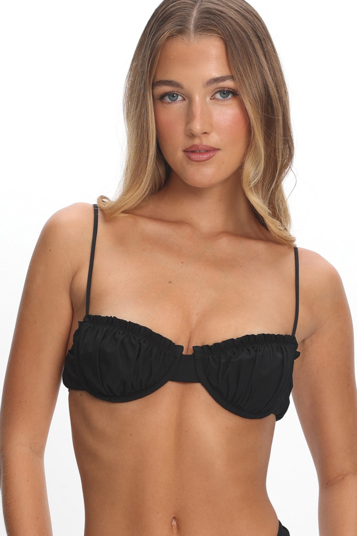Mallori Ruched Balconette Bikini Top Black by Selfie Leslie Australia