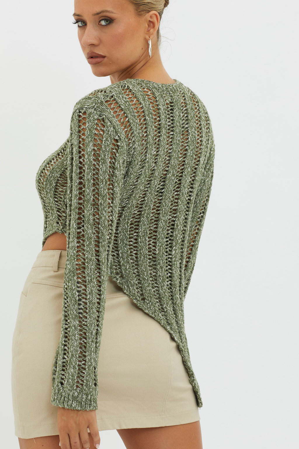 Evergreen Asymmetrical Hem Ribbed Knit Top Olive by Selfie Leslie Australia