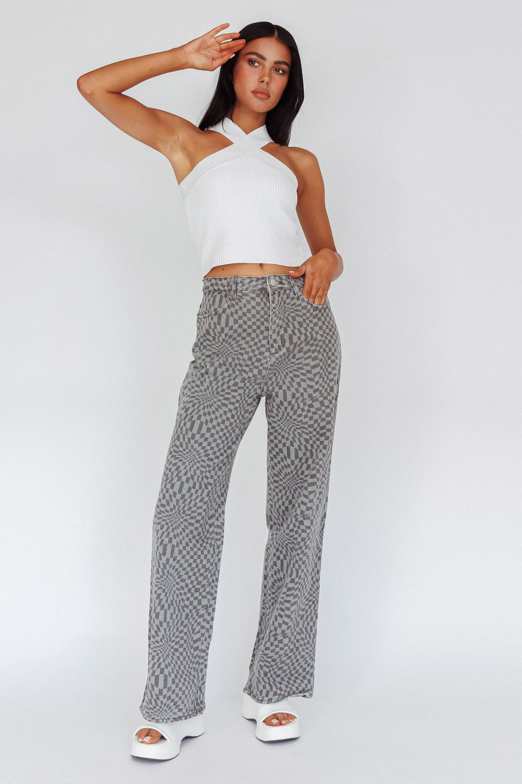 Kansas Crossover Neck Knit Top White by Selfie Leslie Australia