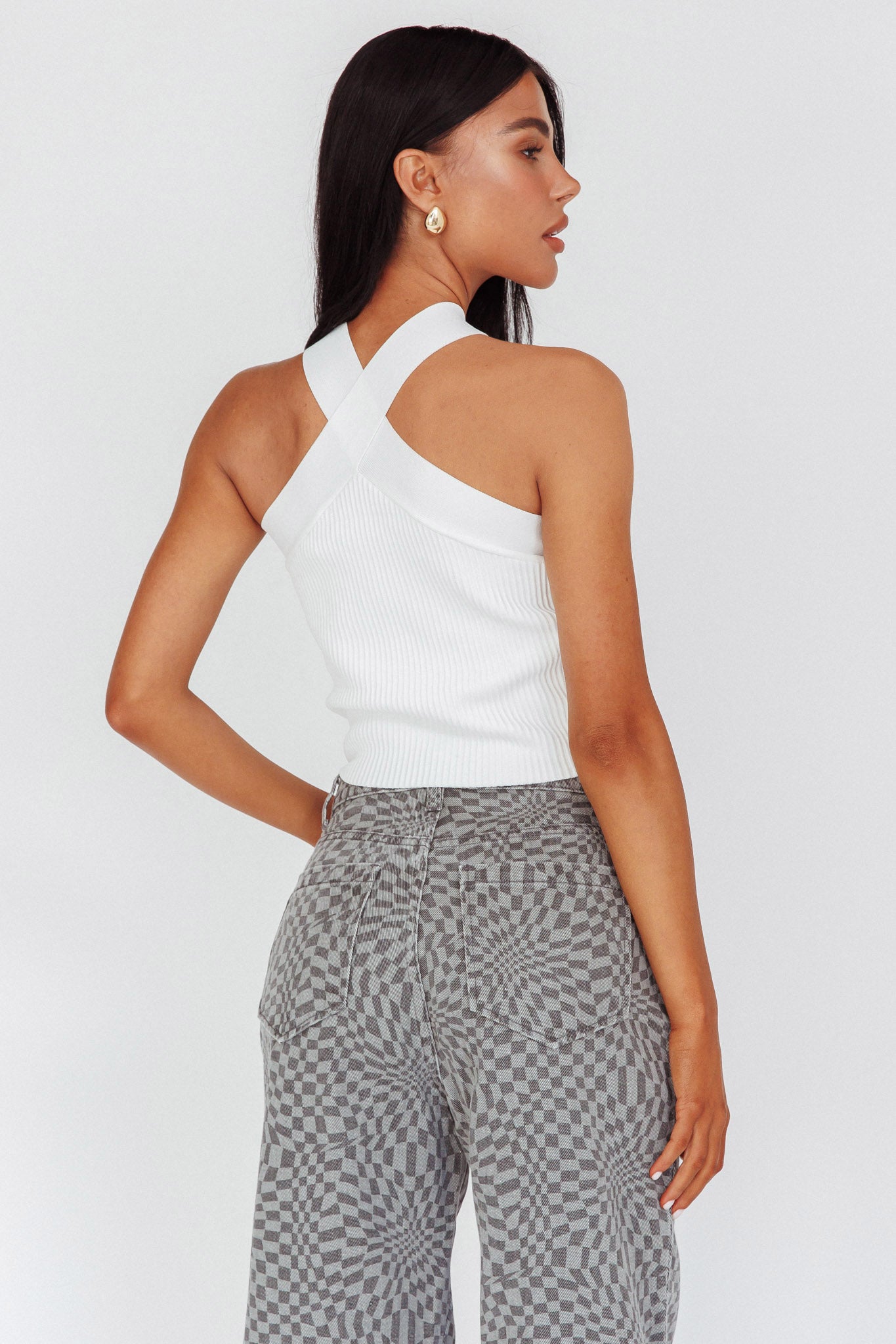 Kansas Crossover Neck Knit Top White by Selfie Leslie Australia