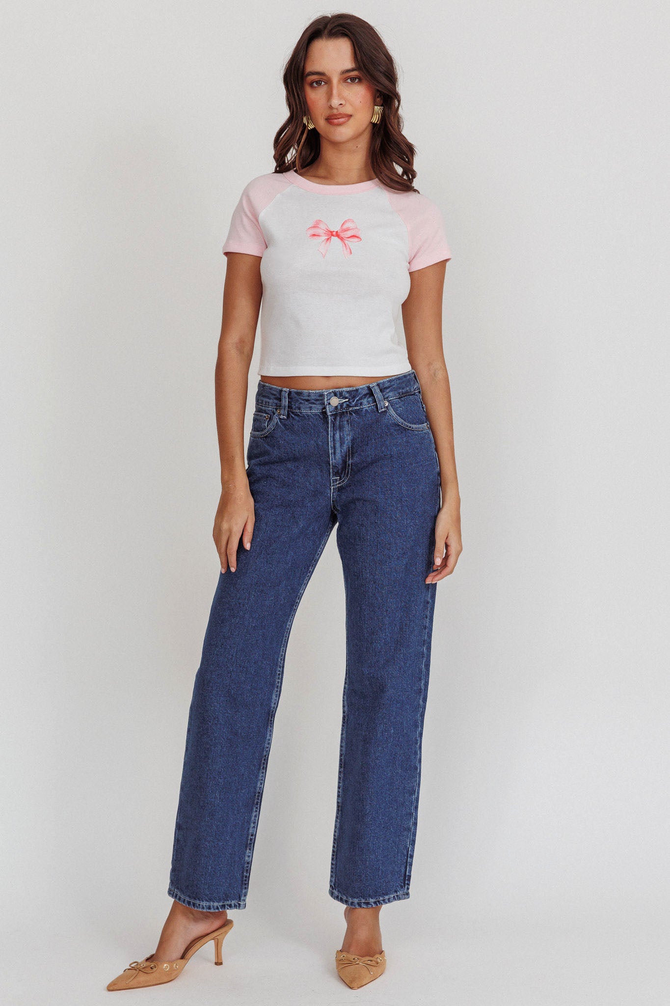 Melting Hearts Bow Raglan Tee White/Pink by Selfie Leslie Australia