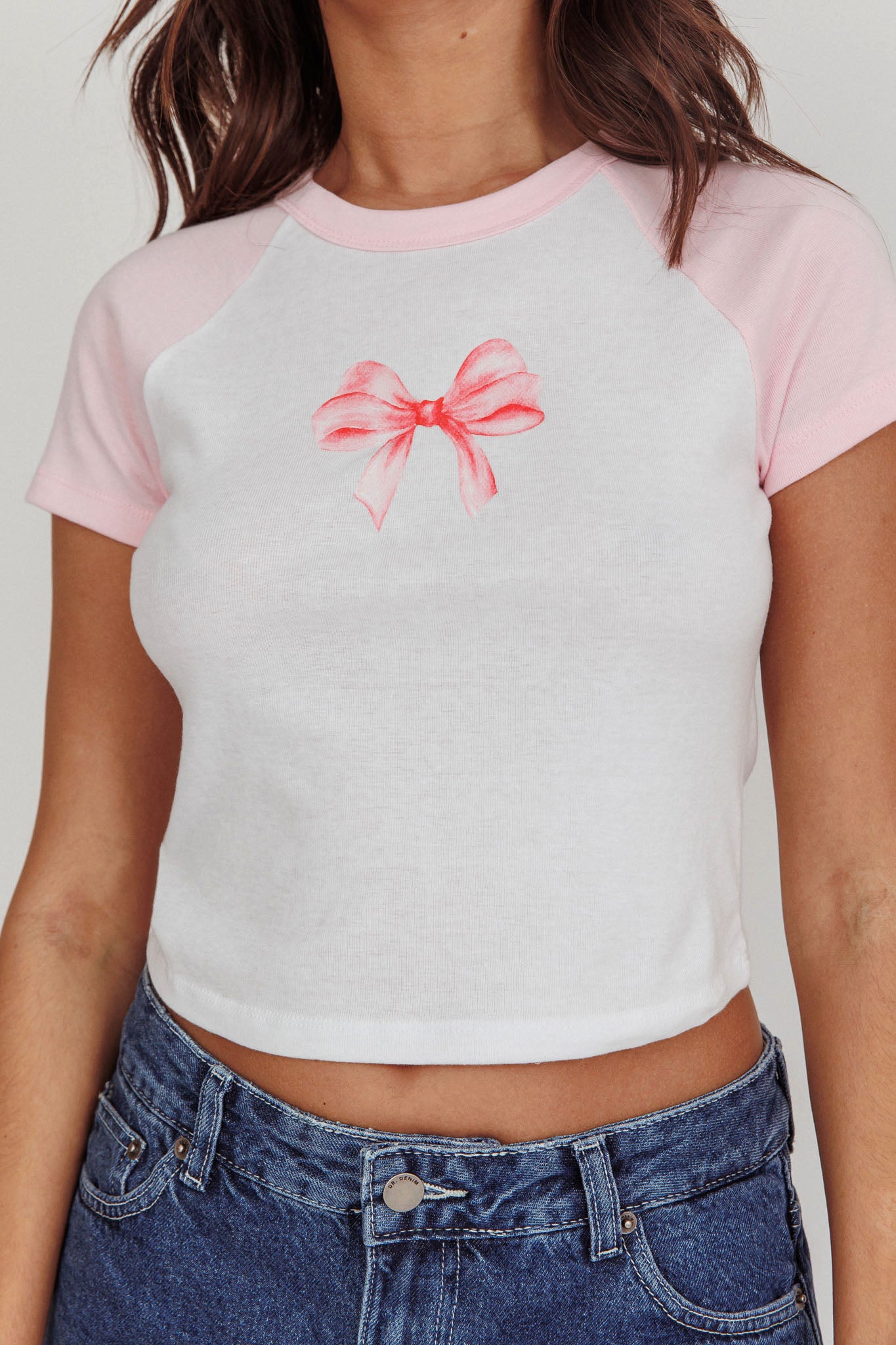 Melting Hearts Bow Raglan Tee White/Pink by Selfie Leslie Australia