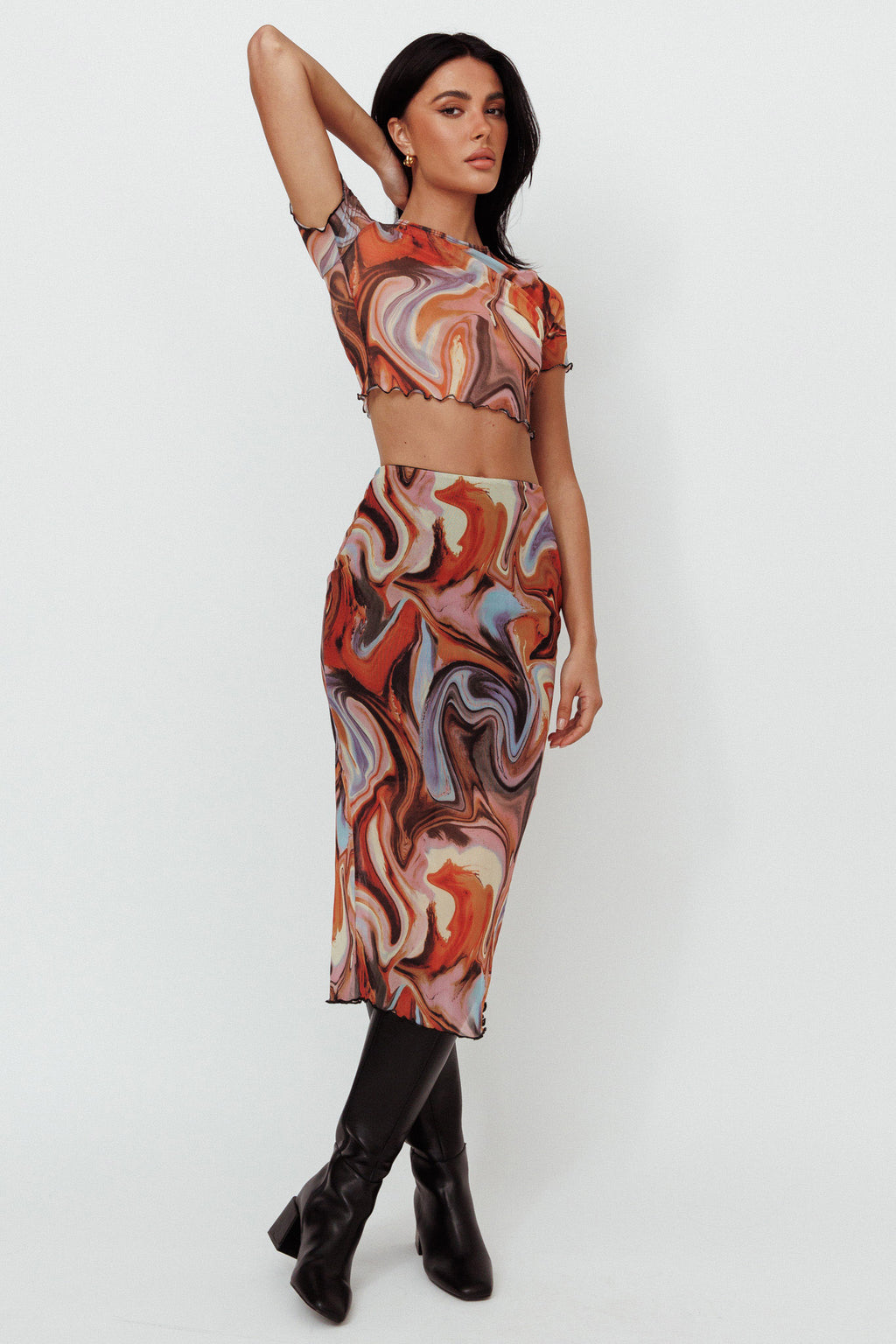 Northern Light Mesh Crop Top Brown Multi by Selfie Leslie Australia
