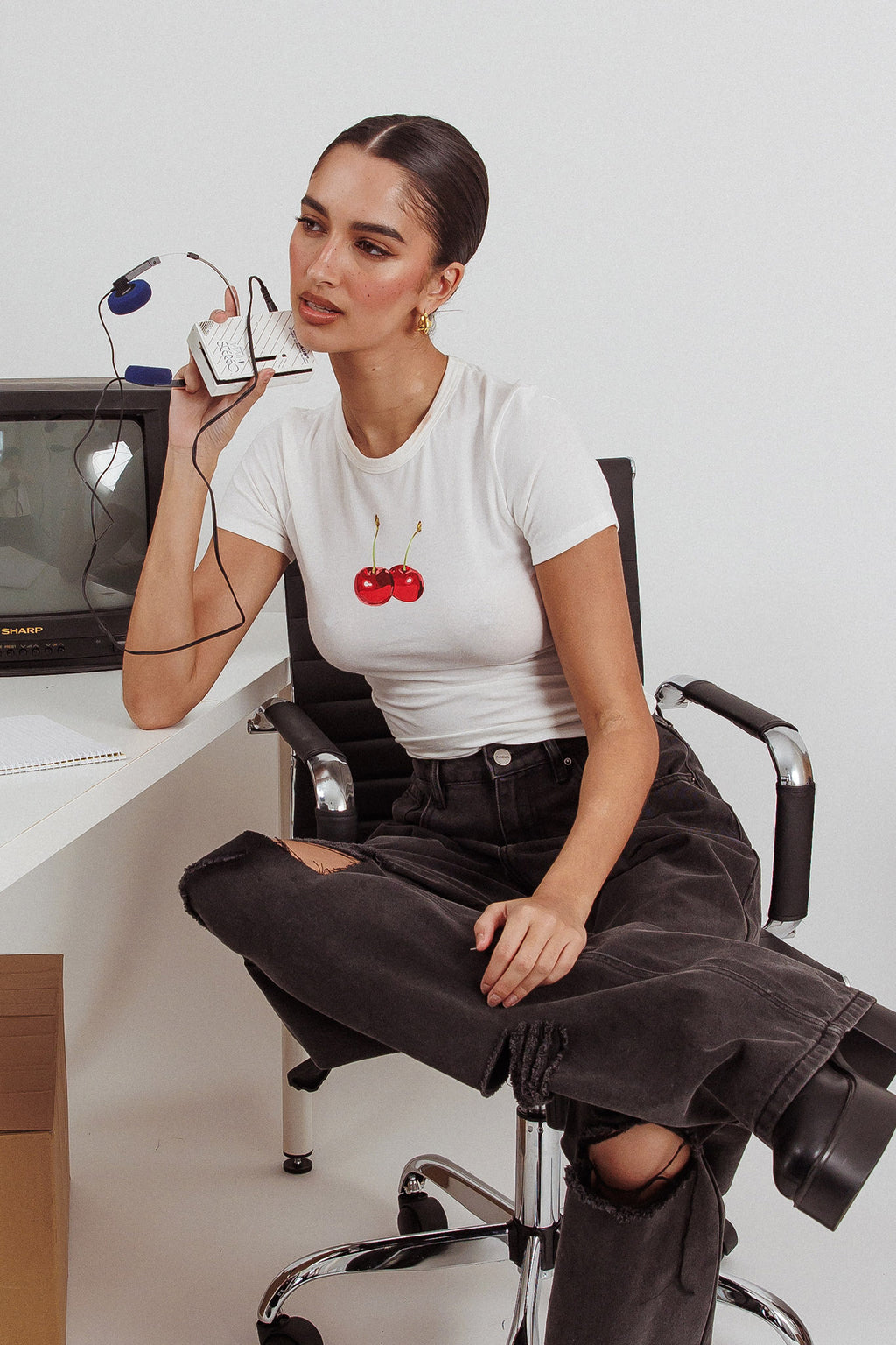 Lanna Cherry Print Baby Tee White by Selfie Leslie Australia