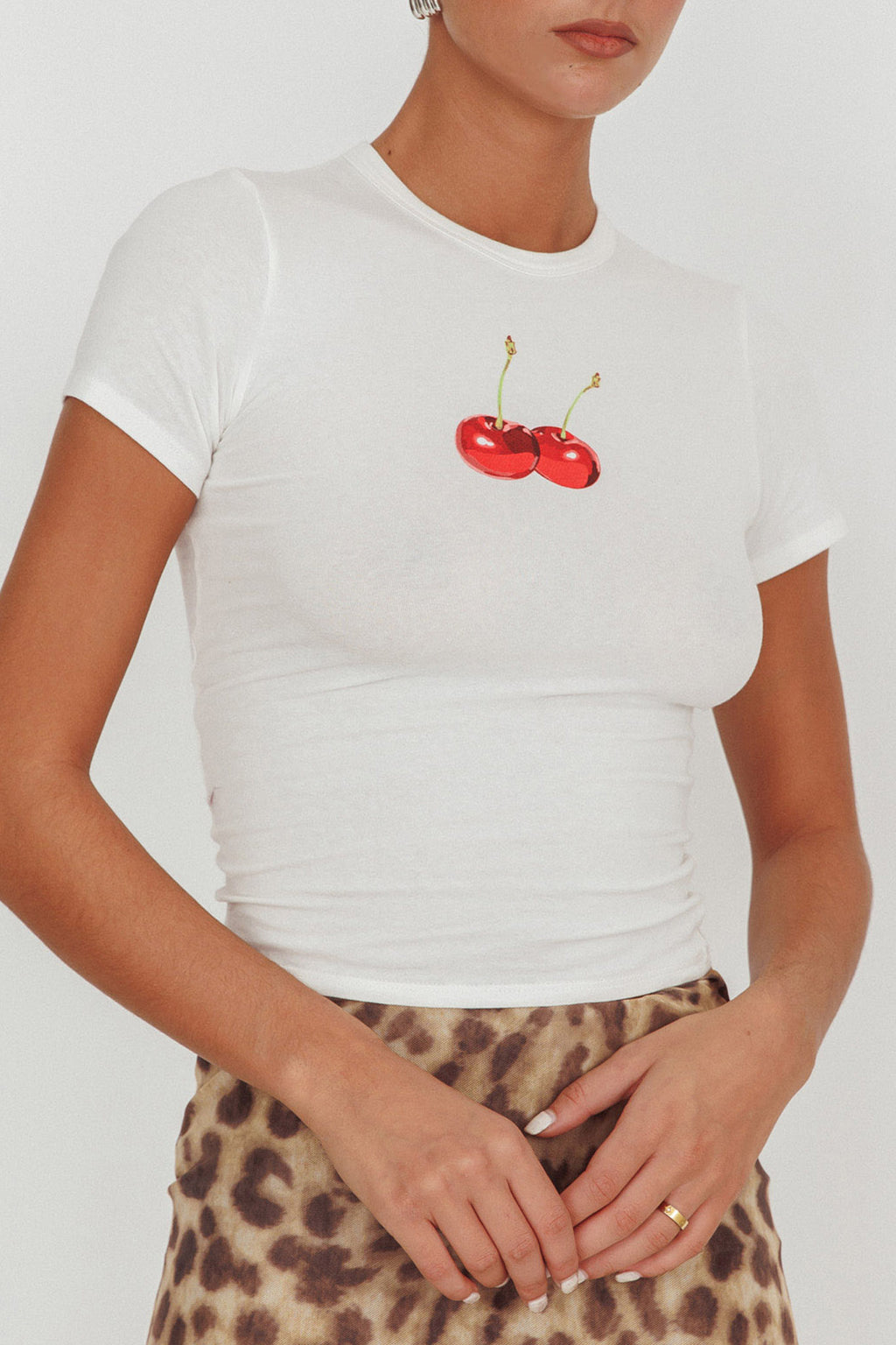 Lanna Cherry Print Baby Tee White by Selfie Leslie Australia