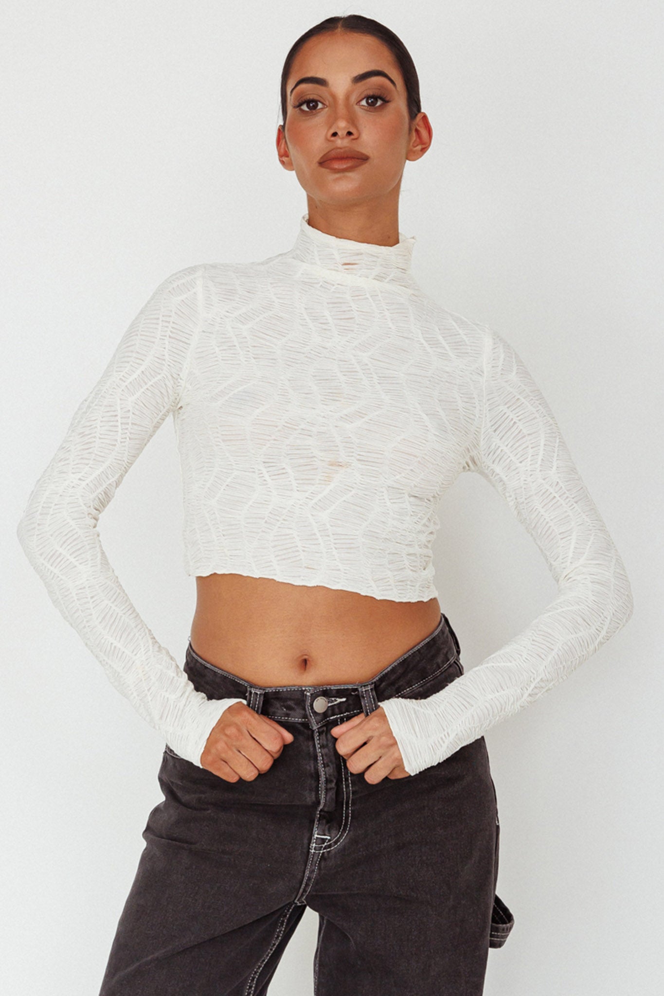 Plato High Neck Crop Top Off White by Selfie Leslie Australia