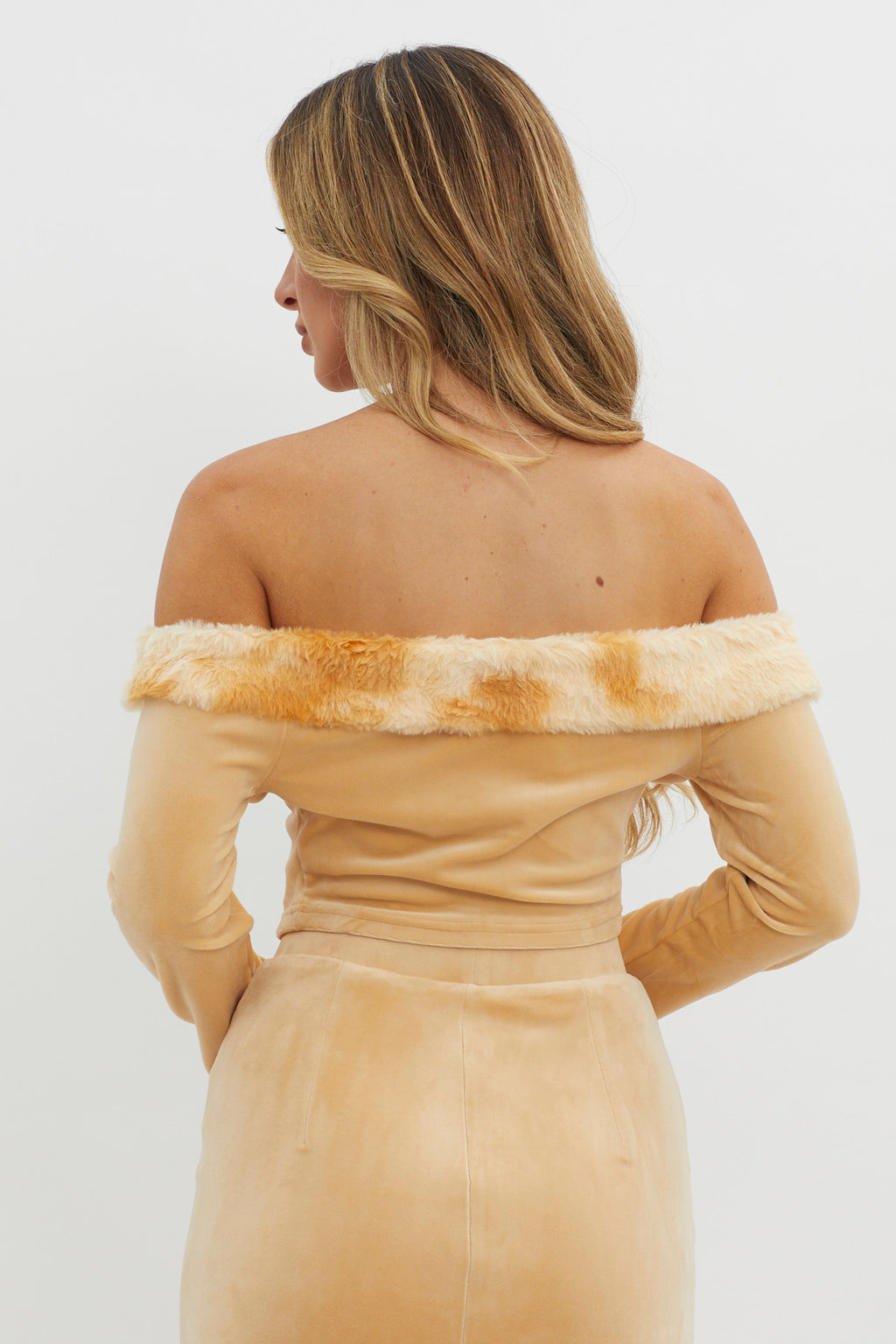 Nordic Lights Fur Trim Top Beige by Selfie Leslie Australia