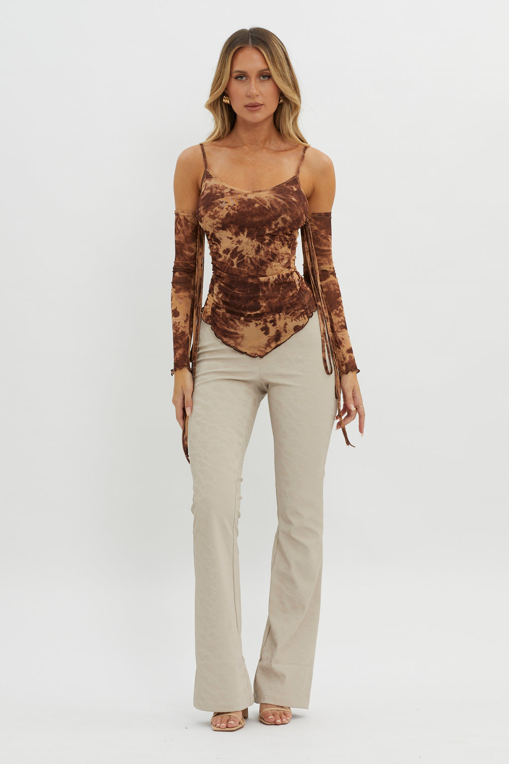 Elektra Off-Shoulder Mesh Top Brown by Selfie Leslie Australia