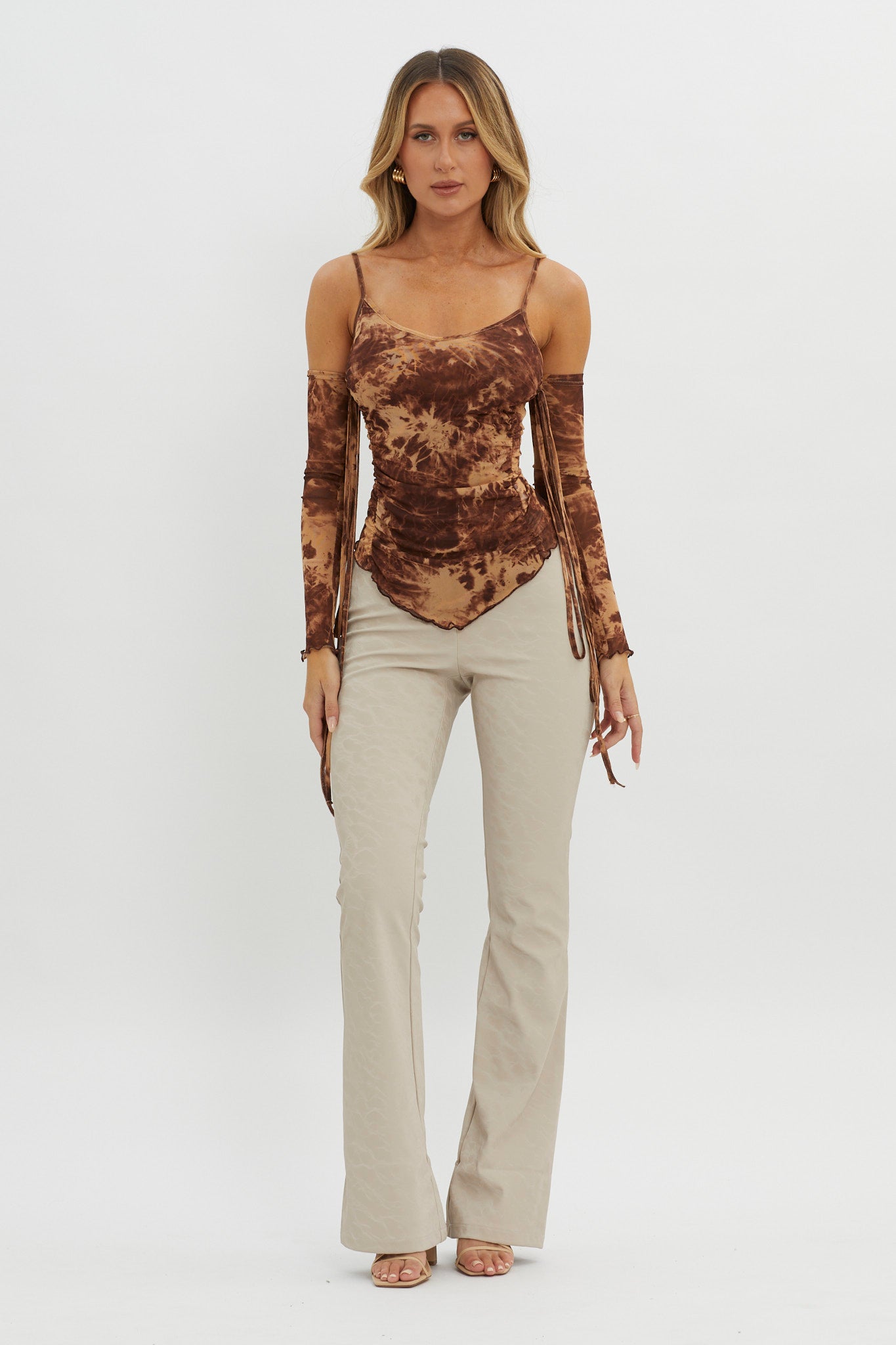 Elektra Off-Shoulder Mesh Top Brown by Selfie Leslie Australia