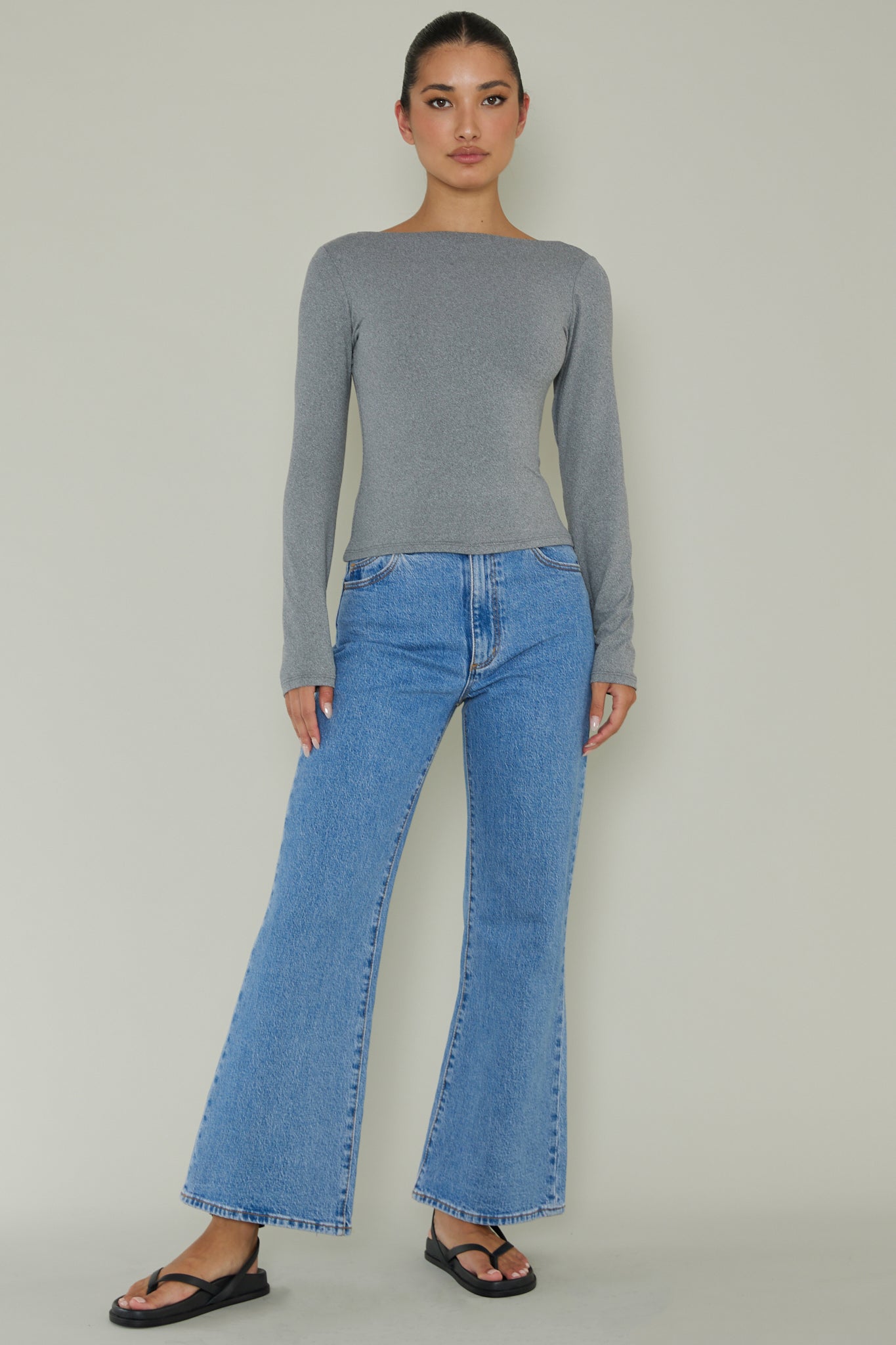 Cheers Boat Neck Long Sleeve Top Grey by Selfie Leslie Australia
