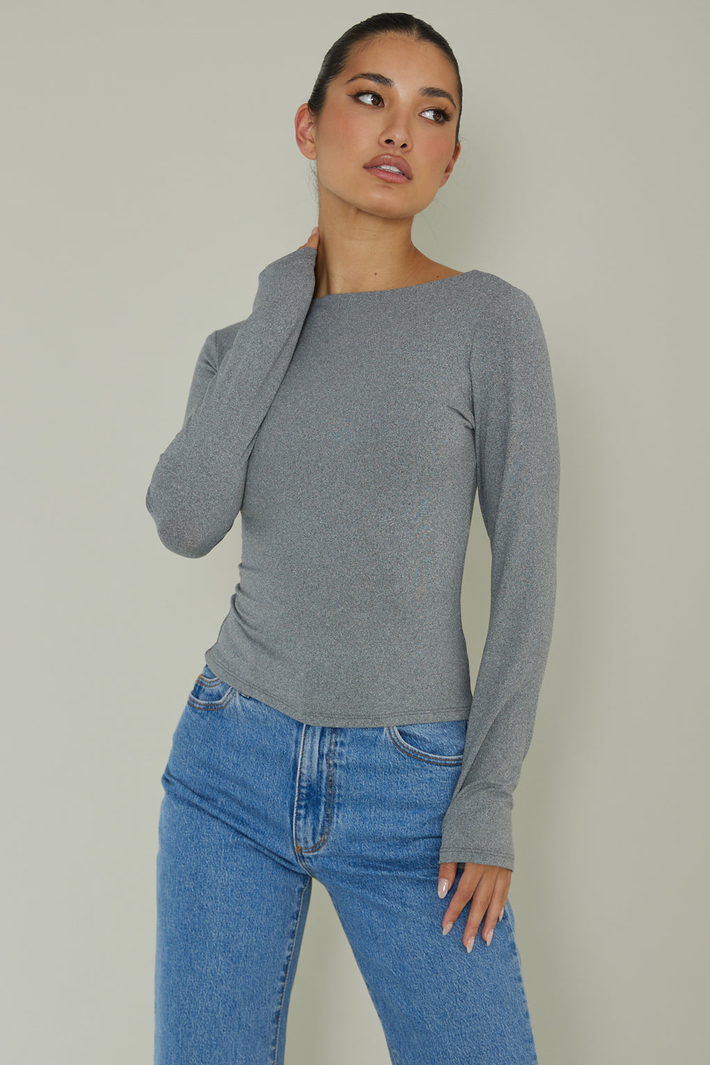 Cheers Boat Neck Long Sleeve Top Grey by Selfie Leslie Australia