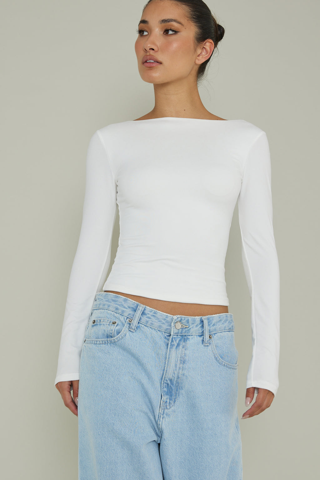 Cheers Boat Neck Long Sleeve Top Ivory by Selfie Leslie Australia