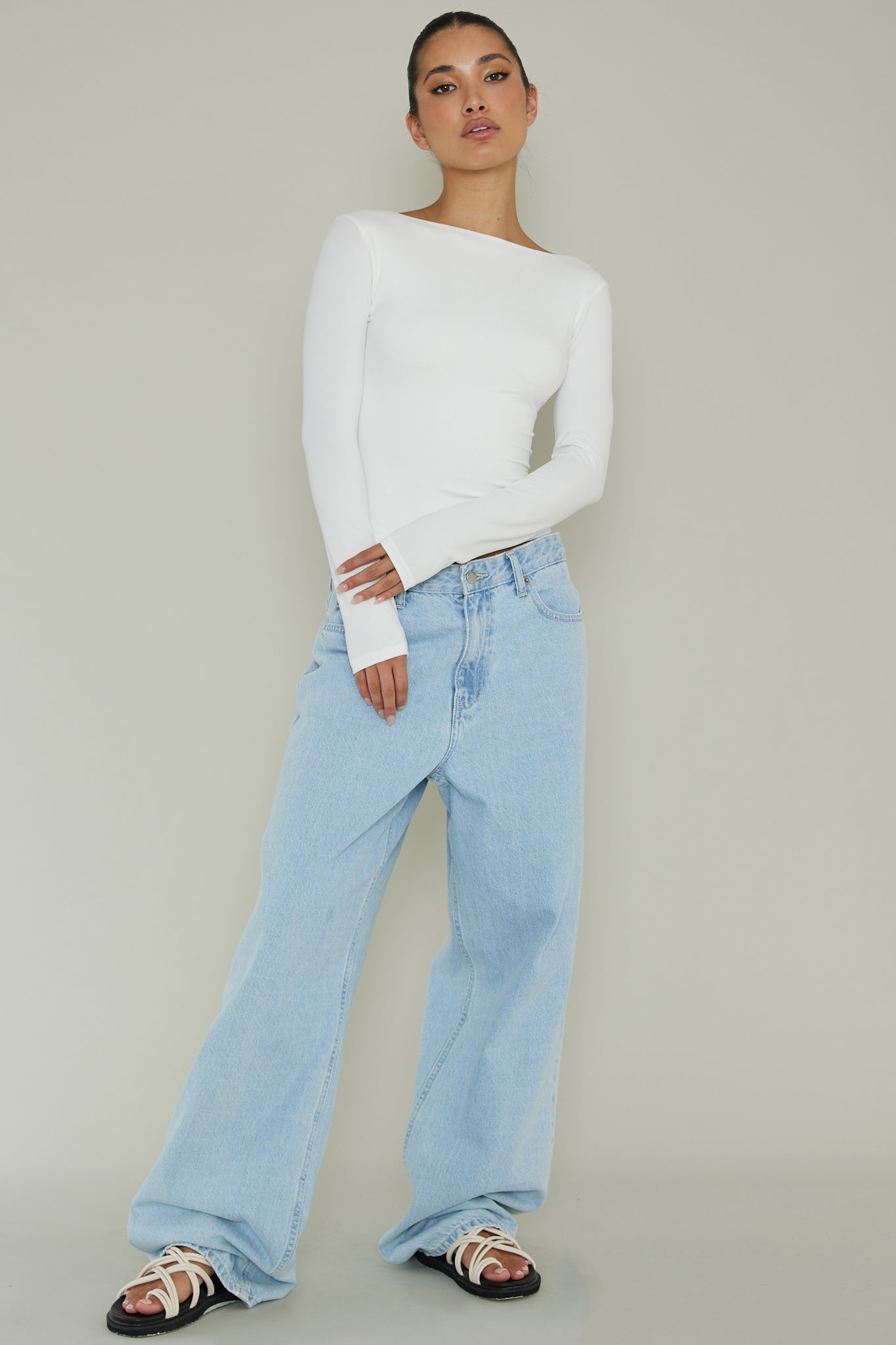 Cheers Boat Neck Long Sleeve Top Ivory by Selfie Leslie Australia