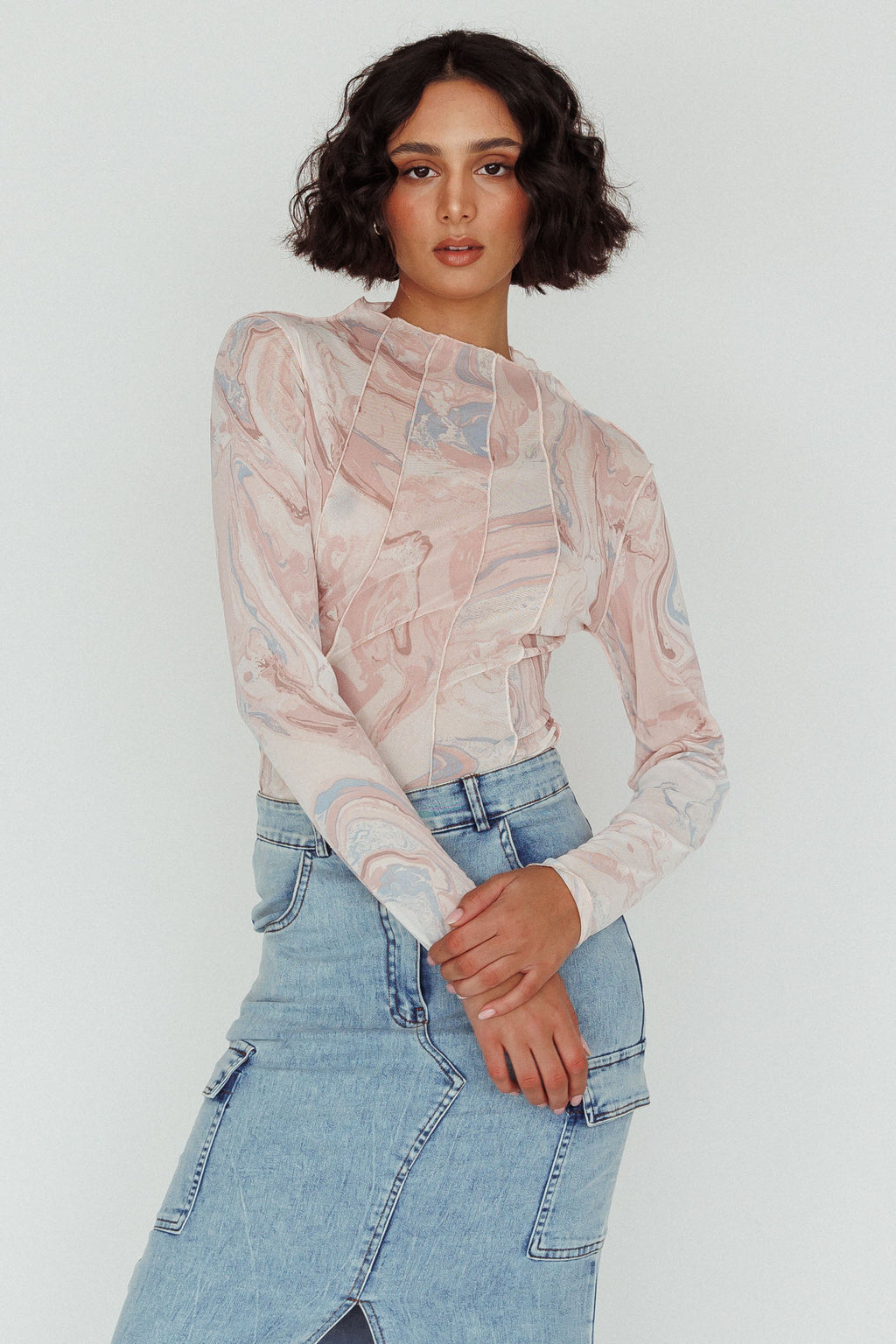 Madrid Long Sleeve Mesh Top Pink Multi by Selfie Leslie Australia
