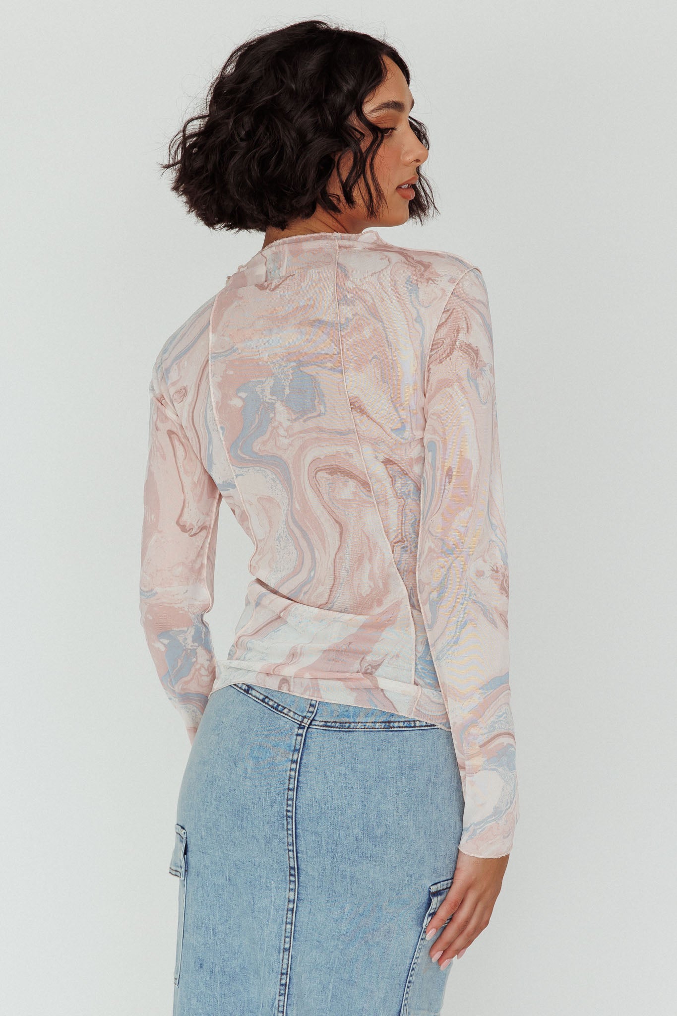 Madrid Long Sleeve Mesh Top Pink Multi by Selfie Leslie Australia