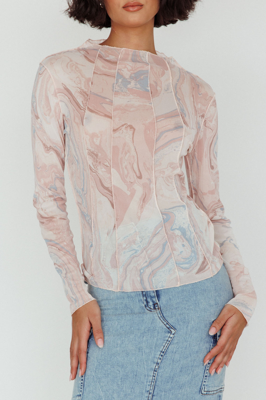 Madrid Long Sleeve Mesh Top Pink Multi by Selfie Leslie Australia