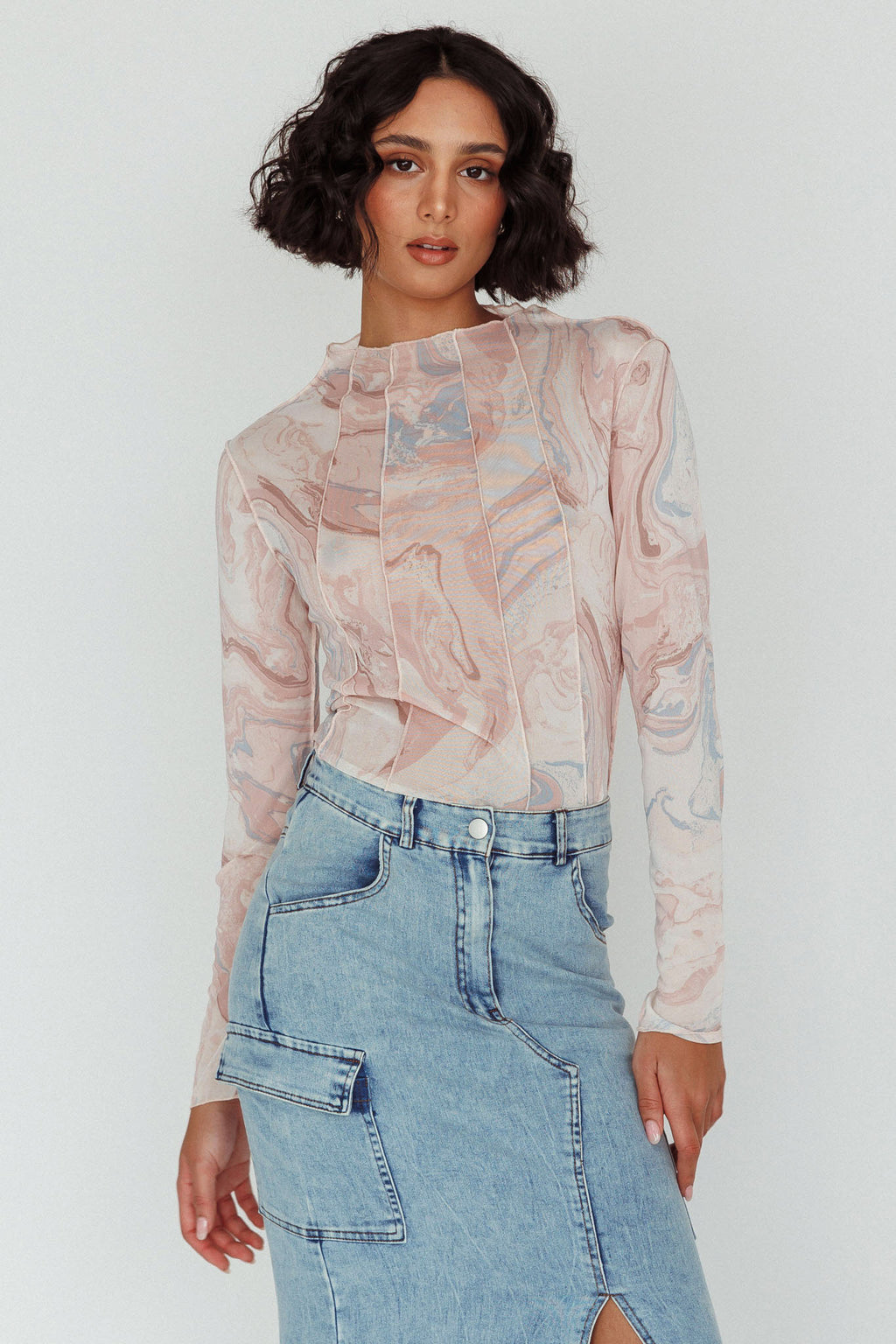 Madrid Long Sleeve Mesh Top Pink Multi by Selfie Leslie Australia