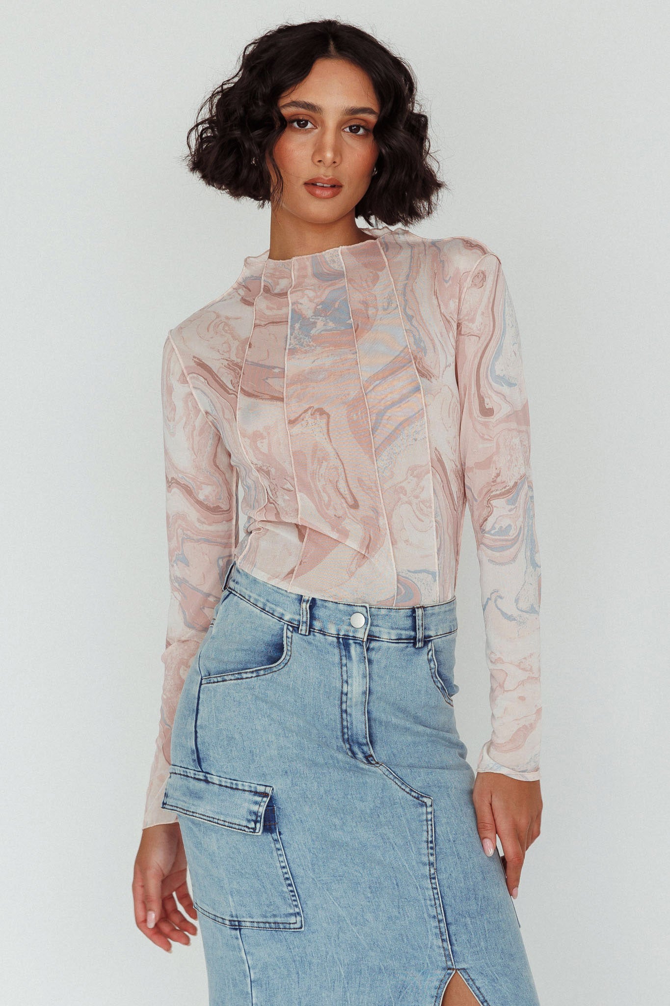 Madrid Long Sleeve Mesh Top Pink Multi by Selfie Leslie Australia
