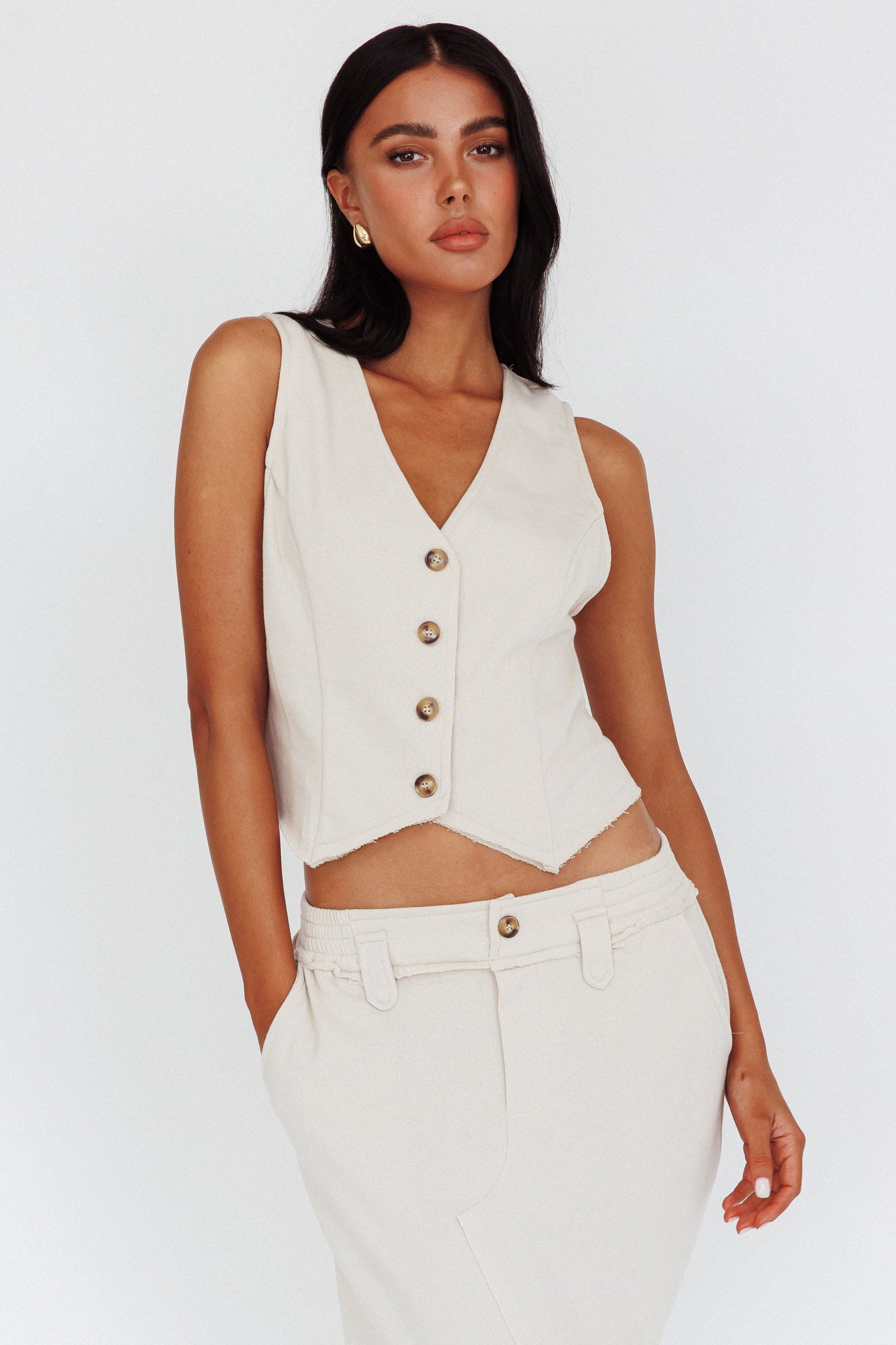 Jaina Button Front Vest Top Seashell by Selfie Leslie Australia