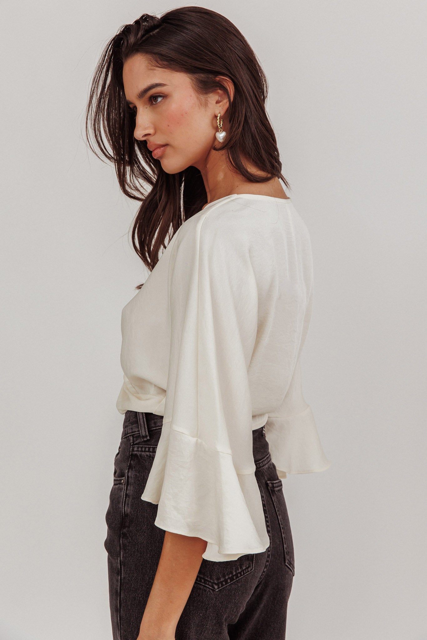 Rejoice Flounce Sleeve Knot Top Ivory by Selfie Leslie Australia