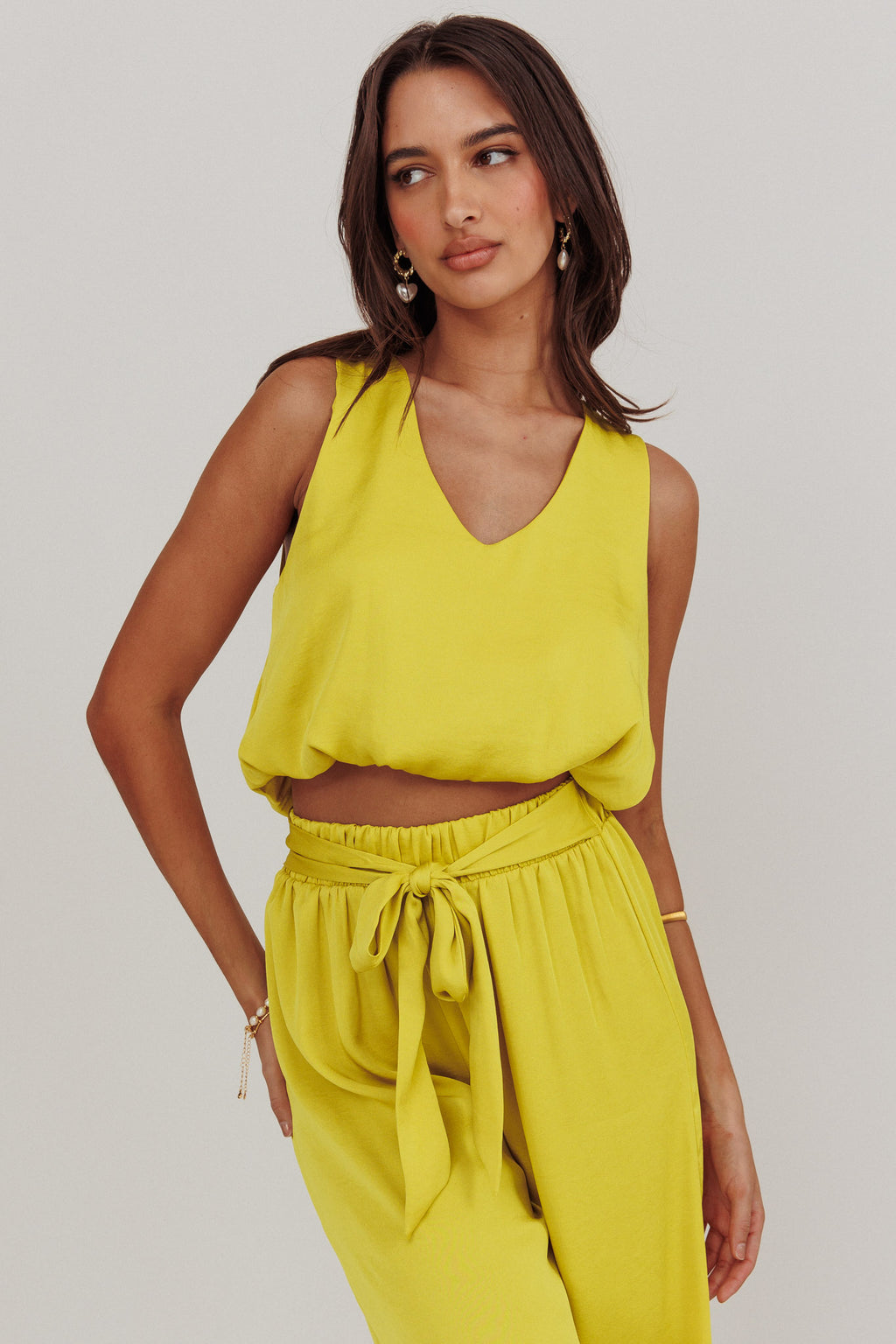 Mariposa Sleeveless Bubble Hem Top Chartreuse by Selfie Leslie Australia
