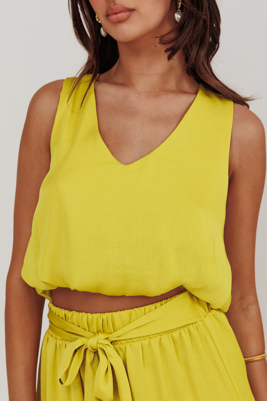 Mariposa Sleeveless Bubble Hem Top Chartreuse by Selfie Leslie Australia