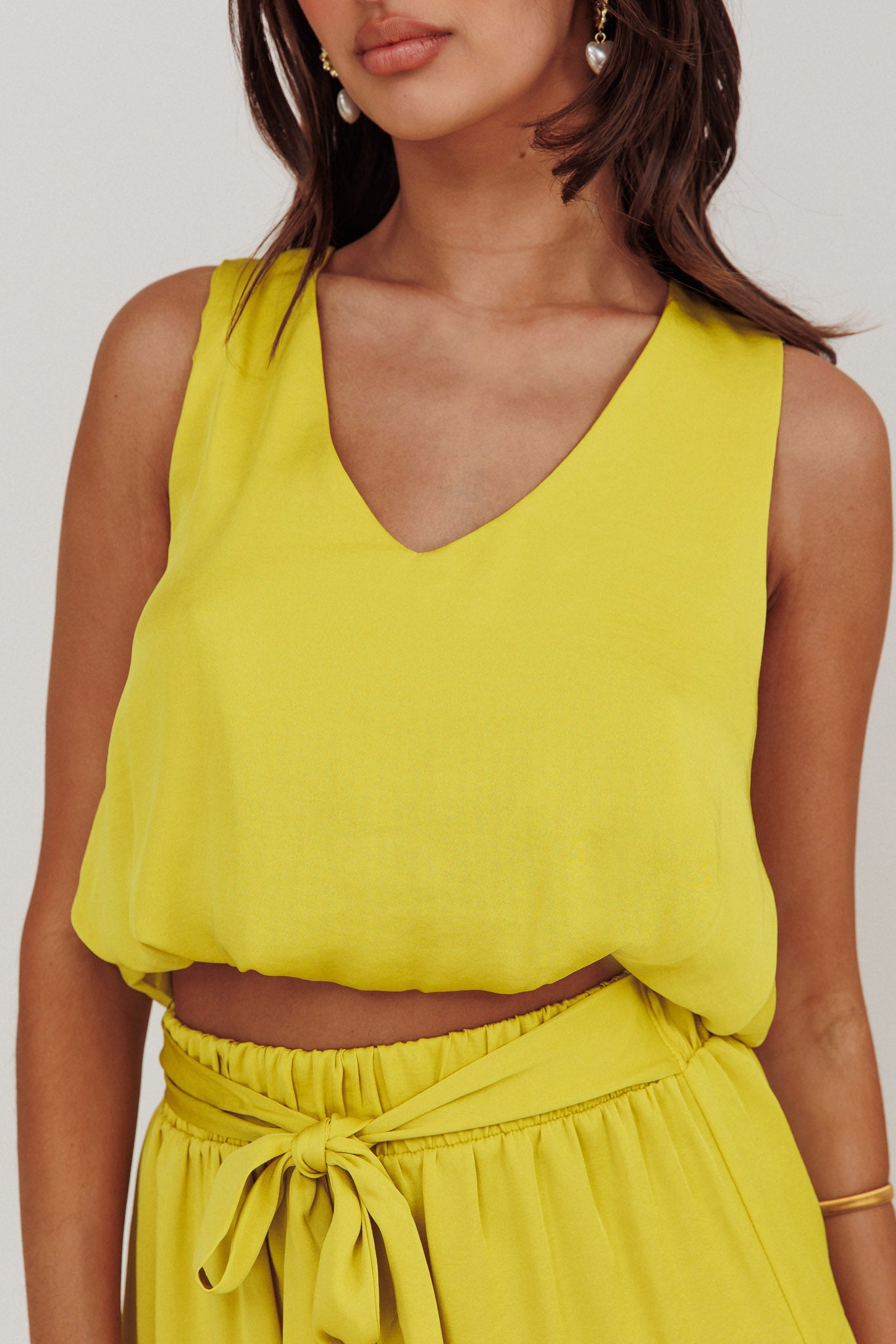 Mariposa Sleeveless Bubble Hem Top Chartreuse by Selfie Leslie Australia