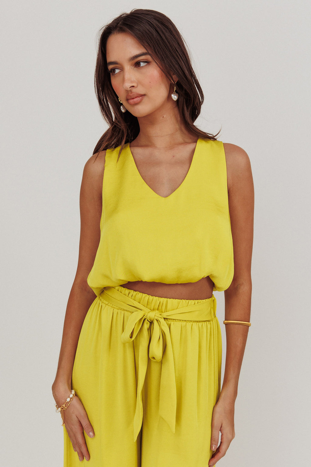 Mariposa Sleeveless Bubble Hem Top Chartreuse by Selfie Leslie Australia
