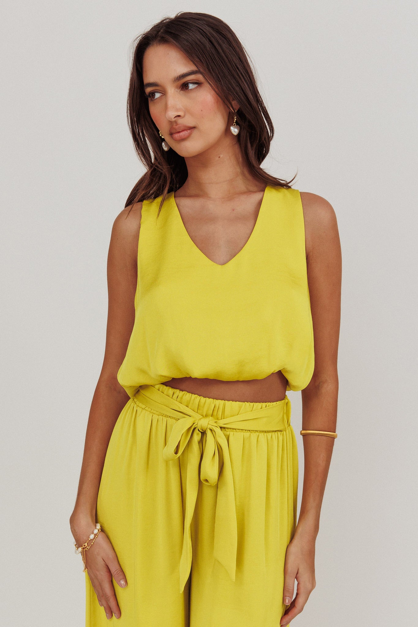 Mariposa Sleeveless Bubble Hem Top Chartreuse by Selfie Leslie Australia