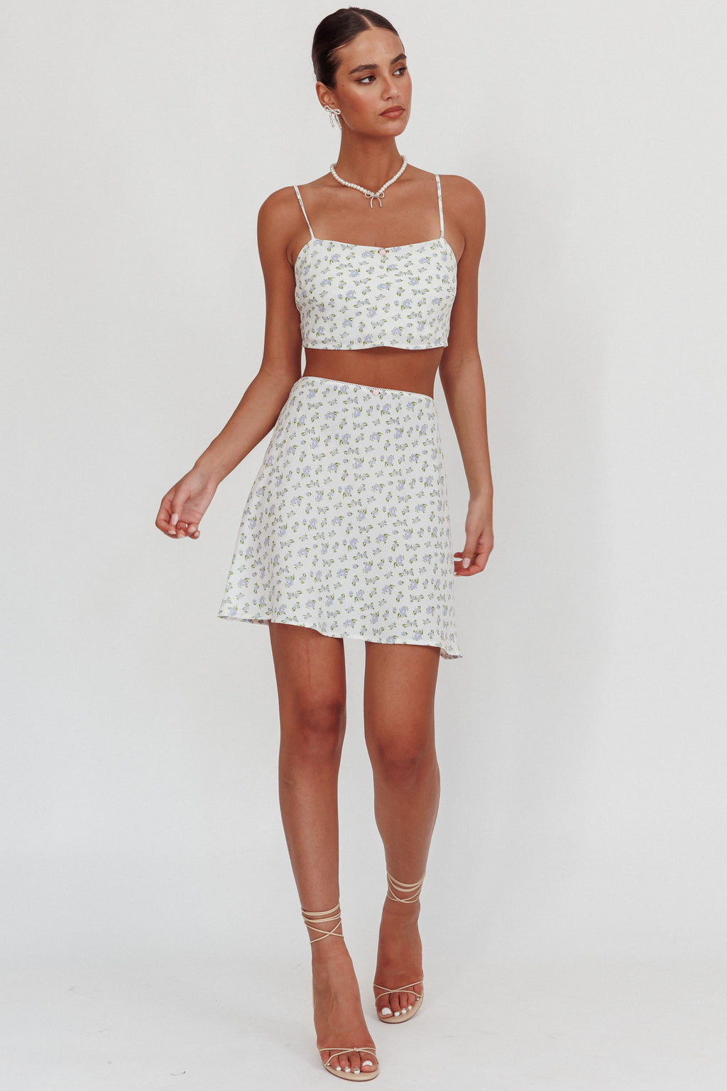 Miss Cupid Floral Mini Skirt Ivory/Blue by Selfie Leslie Australia