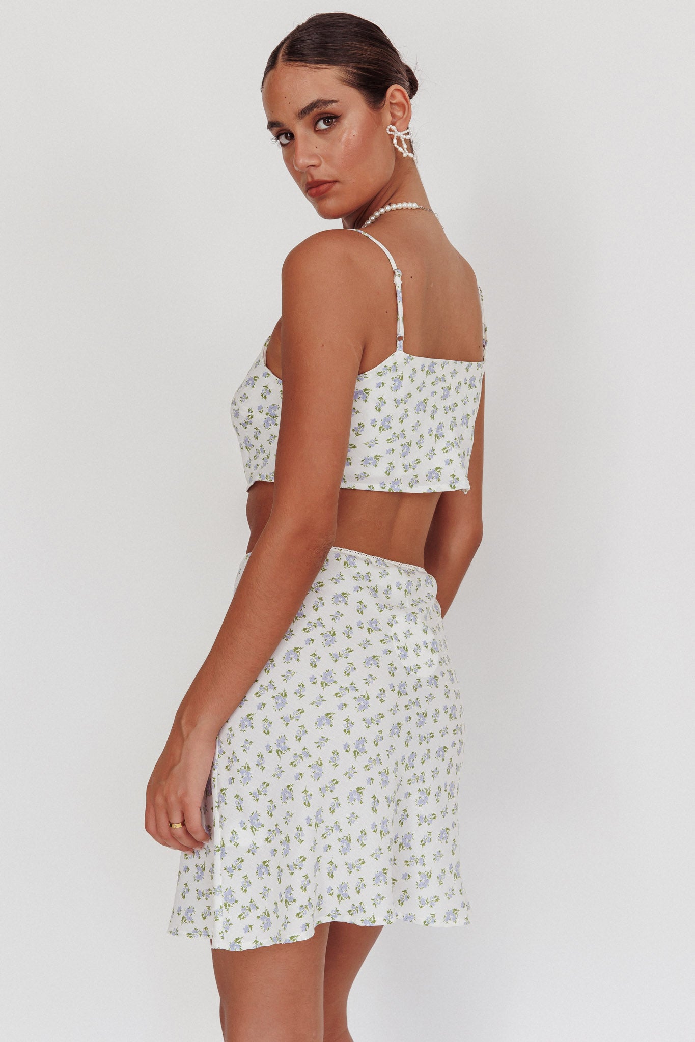 Miss Cupid Floral Mini Skirt Ivory/Blue by Selfie Leslie Australia