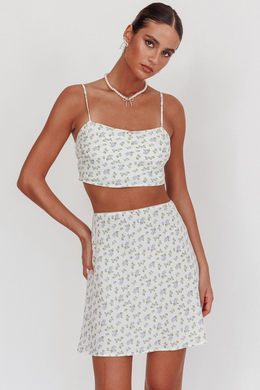 Miss Cupid Floral Mini Skirt Ivory/Blue by Selfie Leslie Australia