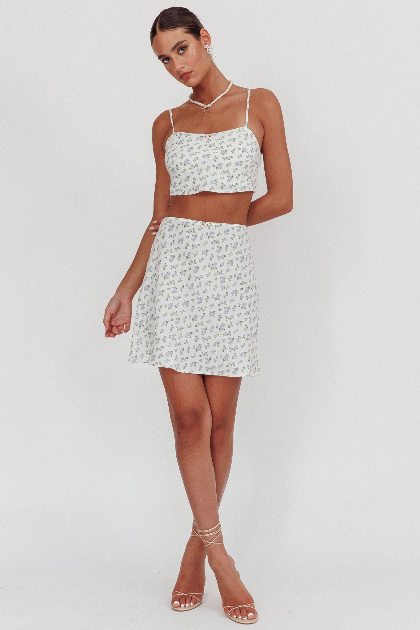 Miss Cupid Cami Crop Top Floral Ivory/Blue by Selfie Leslie Australia
