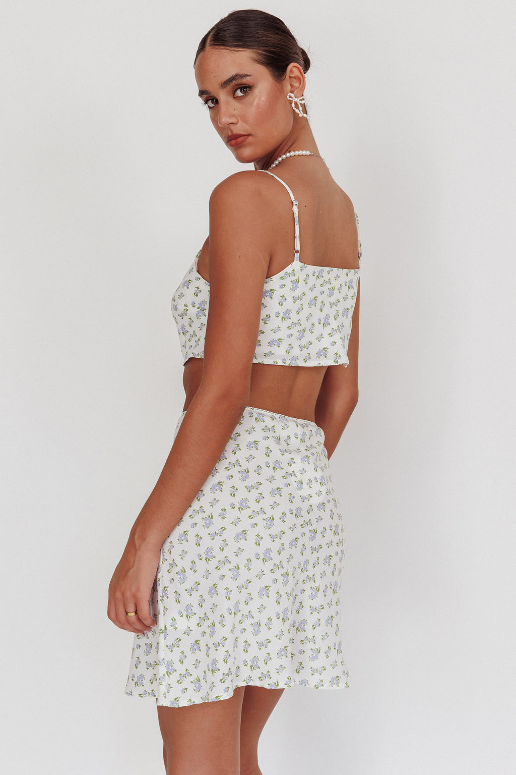 Miss Cupid Cami Crop Top Floral Ivory/Blue by Selfie Leslie Australia