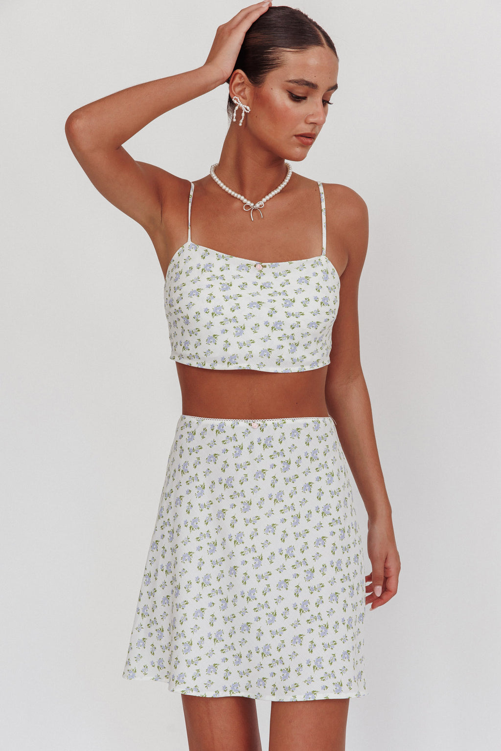 Miss Cupid Cami Crop Top Floral Ivory/Blue by Selfie Leslie Australia