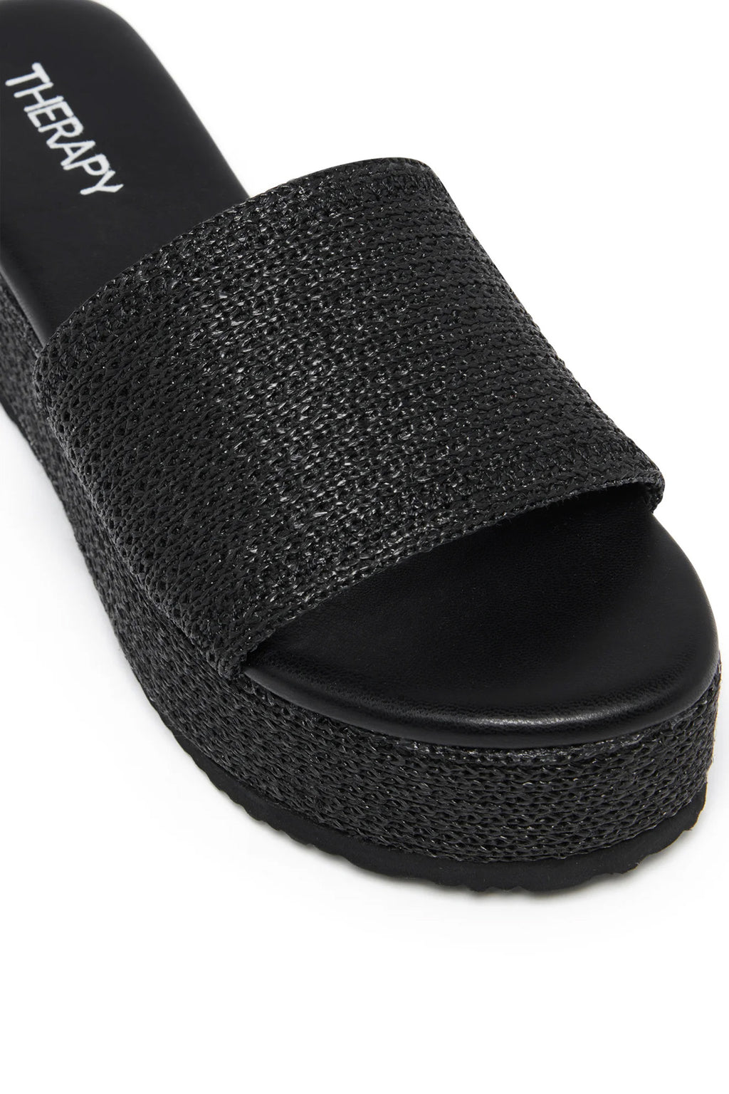 THERAPY Avery Flatform Sandal Raffia Black by Selfie Leslie Australia