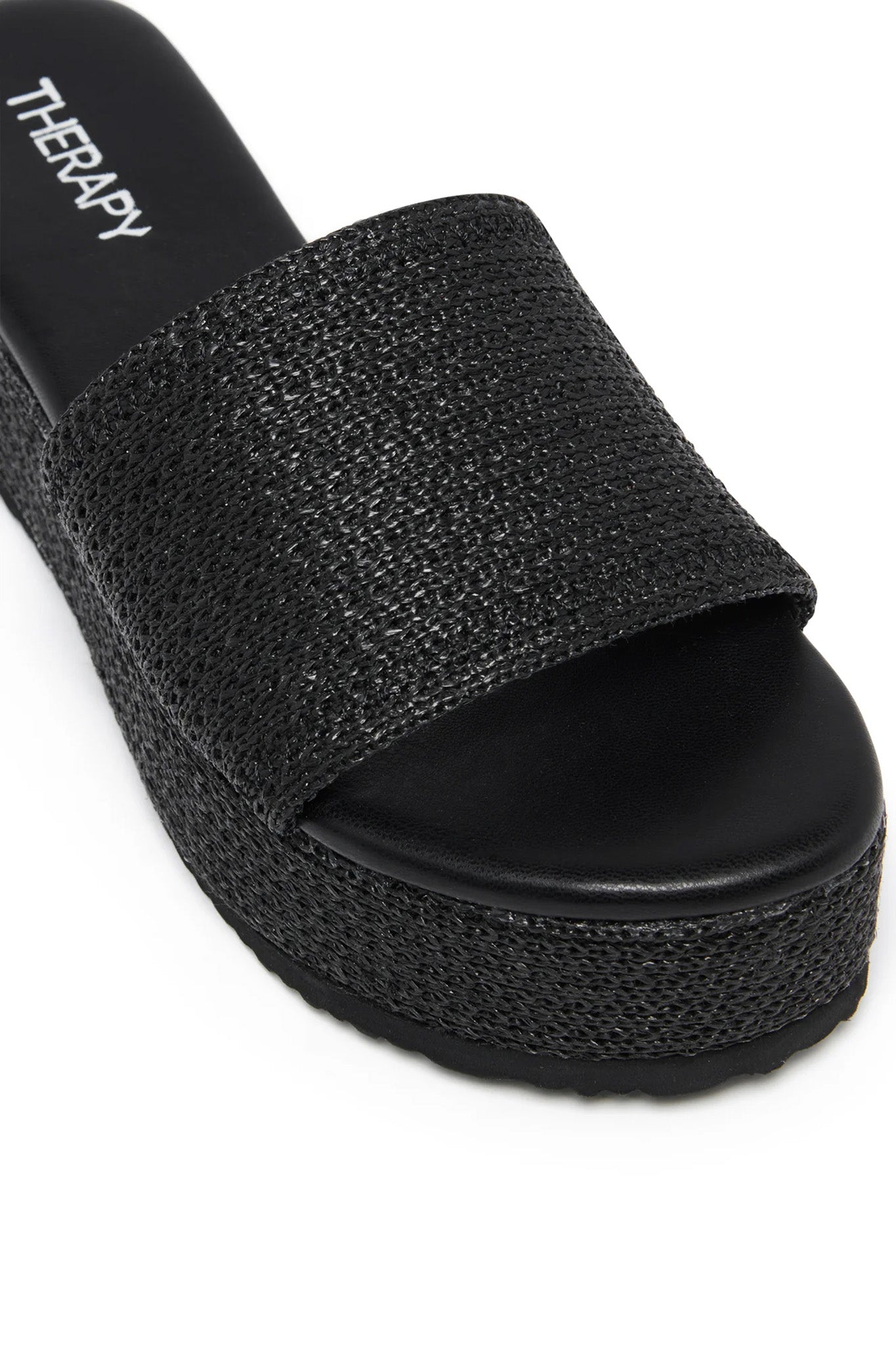 THERAPY Avery Flatform Sandal Raffia Black by Selfie Leslie Australia