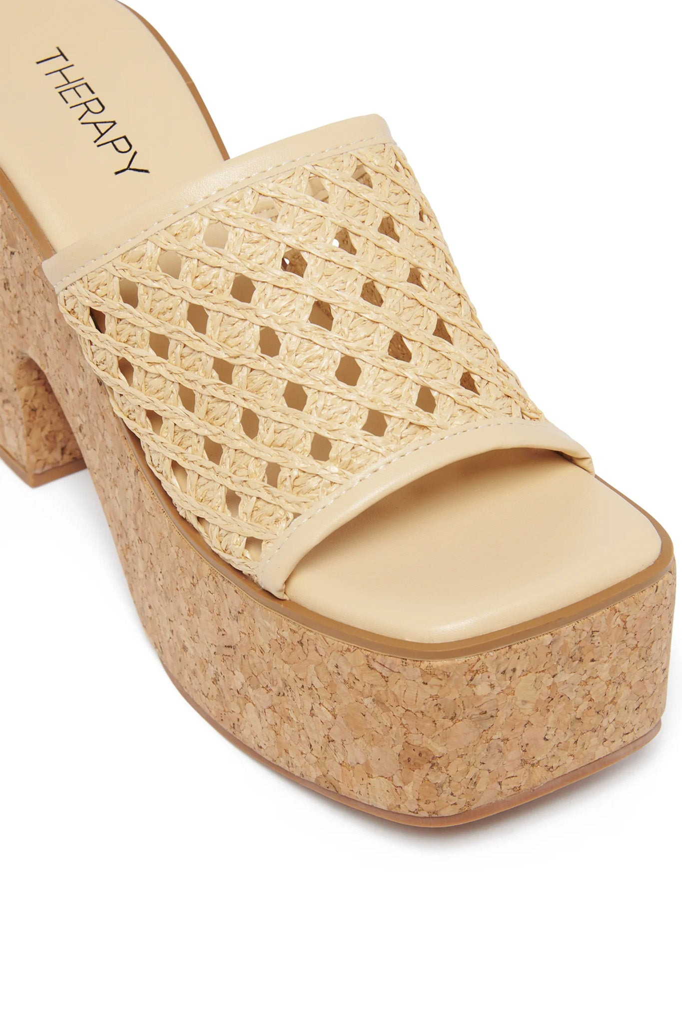 THERAPY Delirium Platform Heel Raffia Caramel by Selfie Leslie Australia
