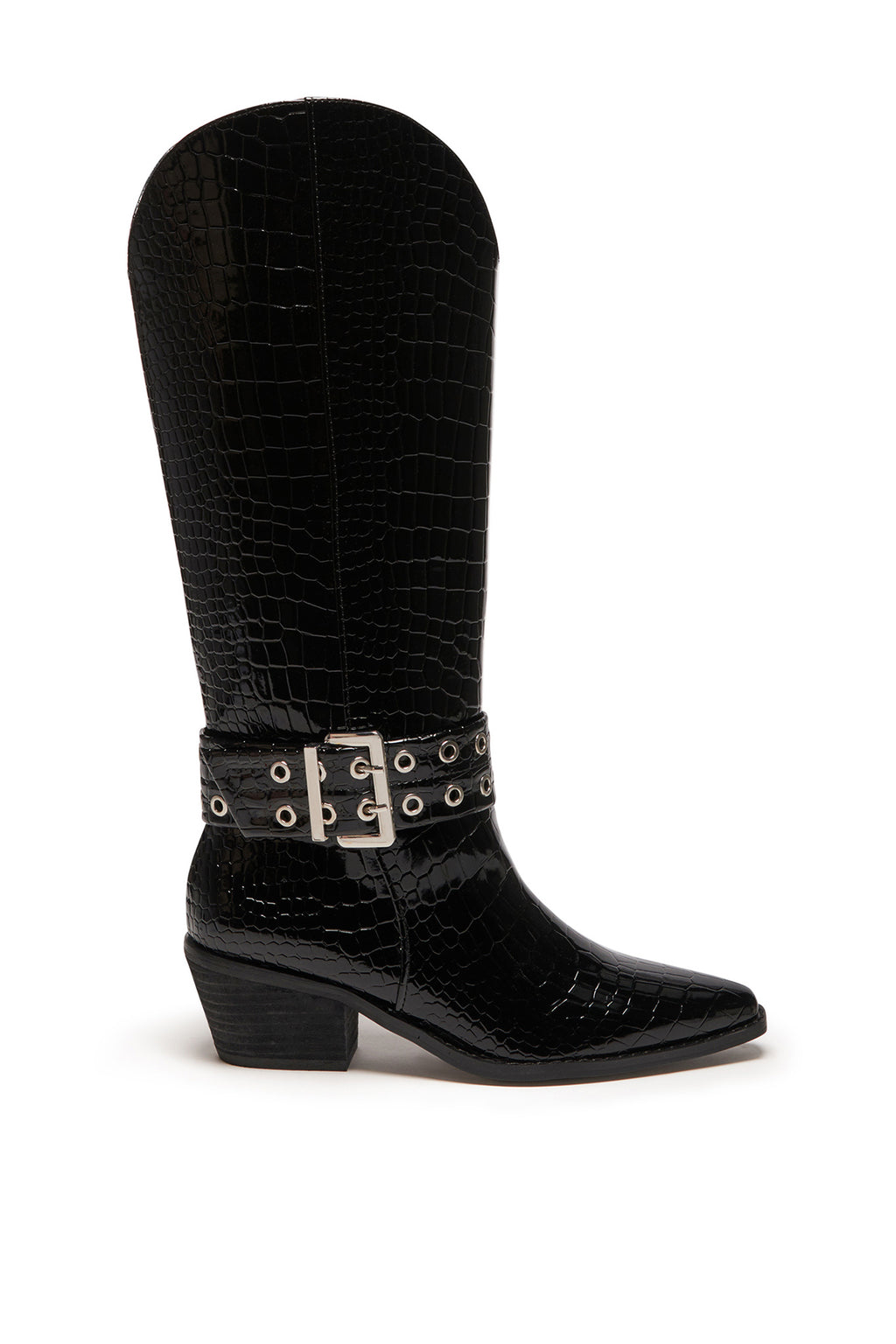 THERAPY Maiden Cowboy Boot Black Patent Croc by Selfie Leslie Australia