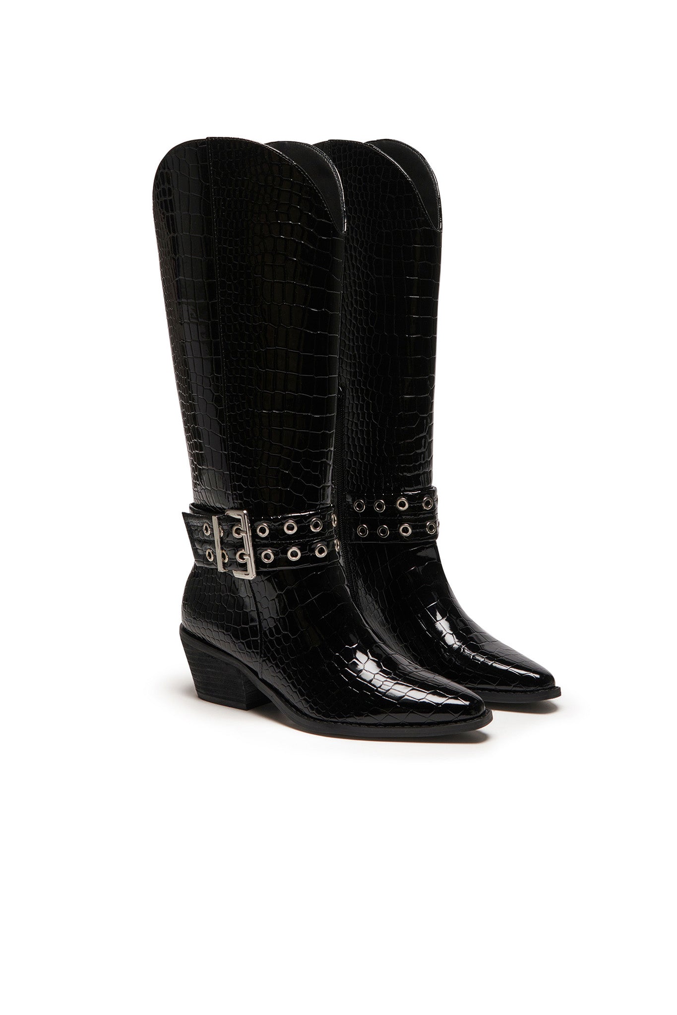 THERAPY Maiden Cowboy Boot Black Patent Croc by Selfie Leslie Australia