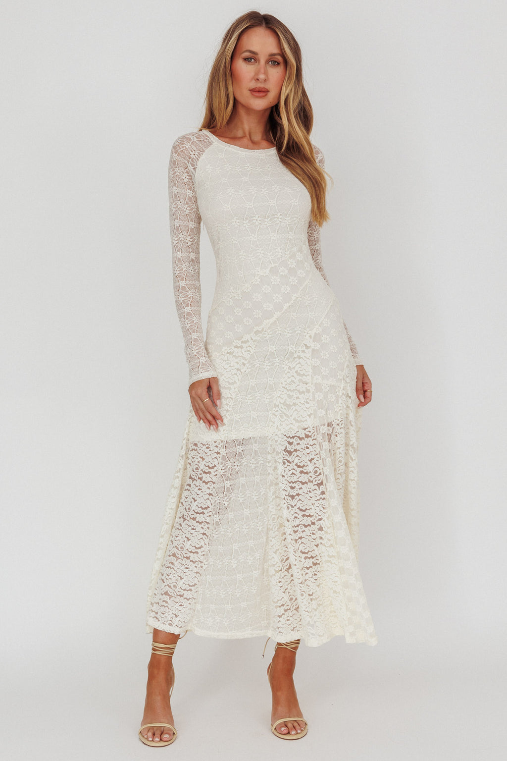 Tarly Long Sleeve Lace Maxi Dress Cream by Selfie Leslie Australia