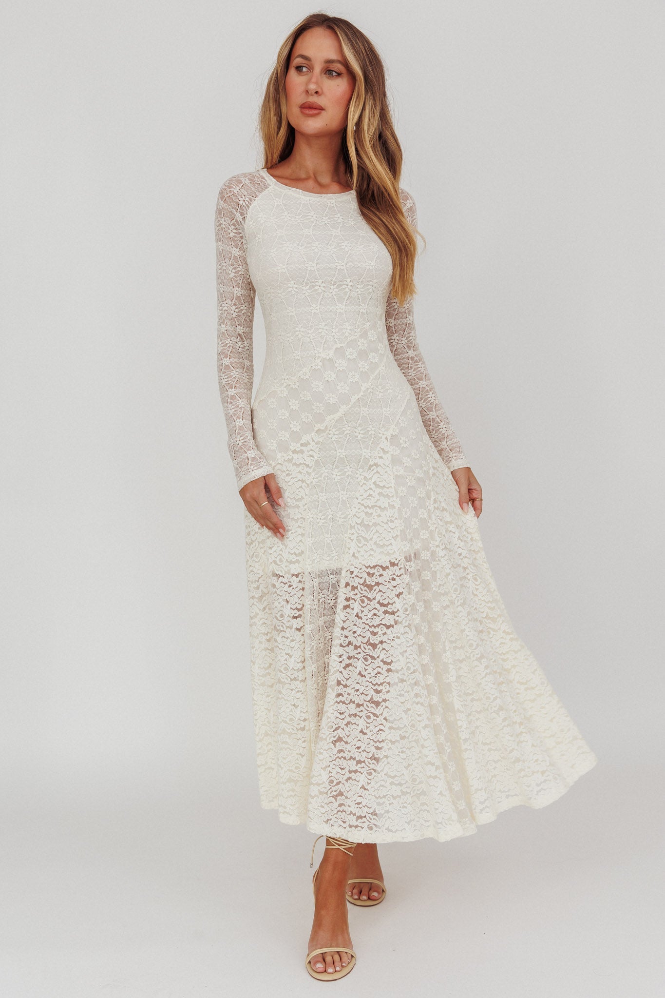 Tarly Long Sleeve Lace Maxi Dress Cream by Selfie Leslie Australia