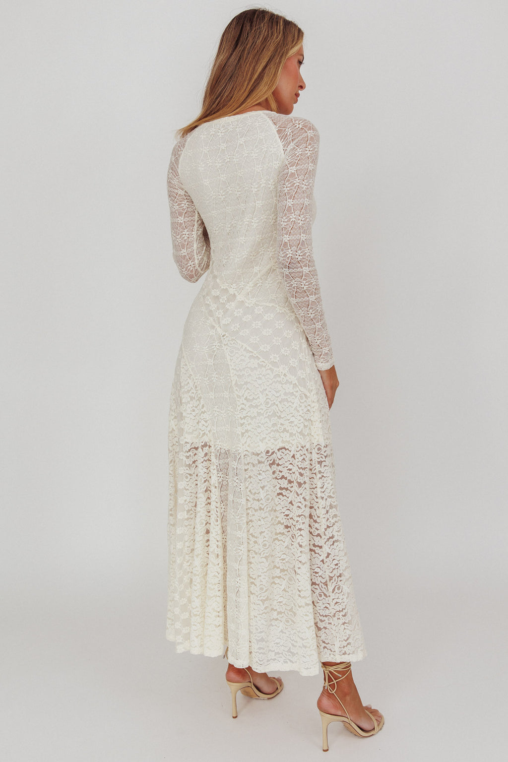 Tarly Long Sleeve Lace Maxi Dress Cream by Selfie Leslie Australia