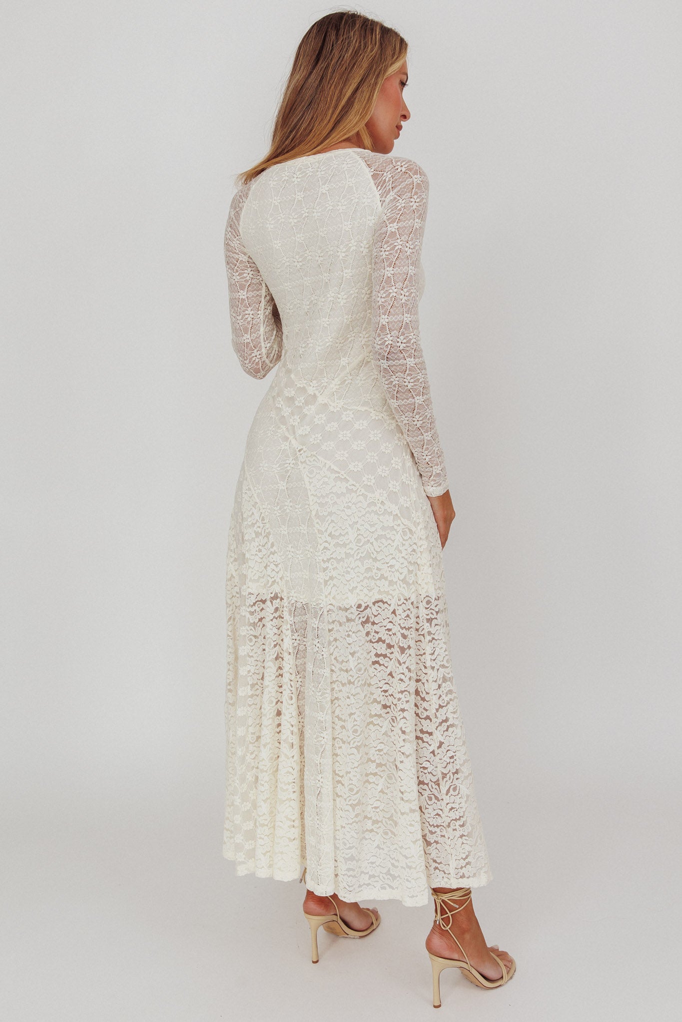 Tarly Long Sleeve Lace Maxi Dress Cream by Selfie Leslie Australia