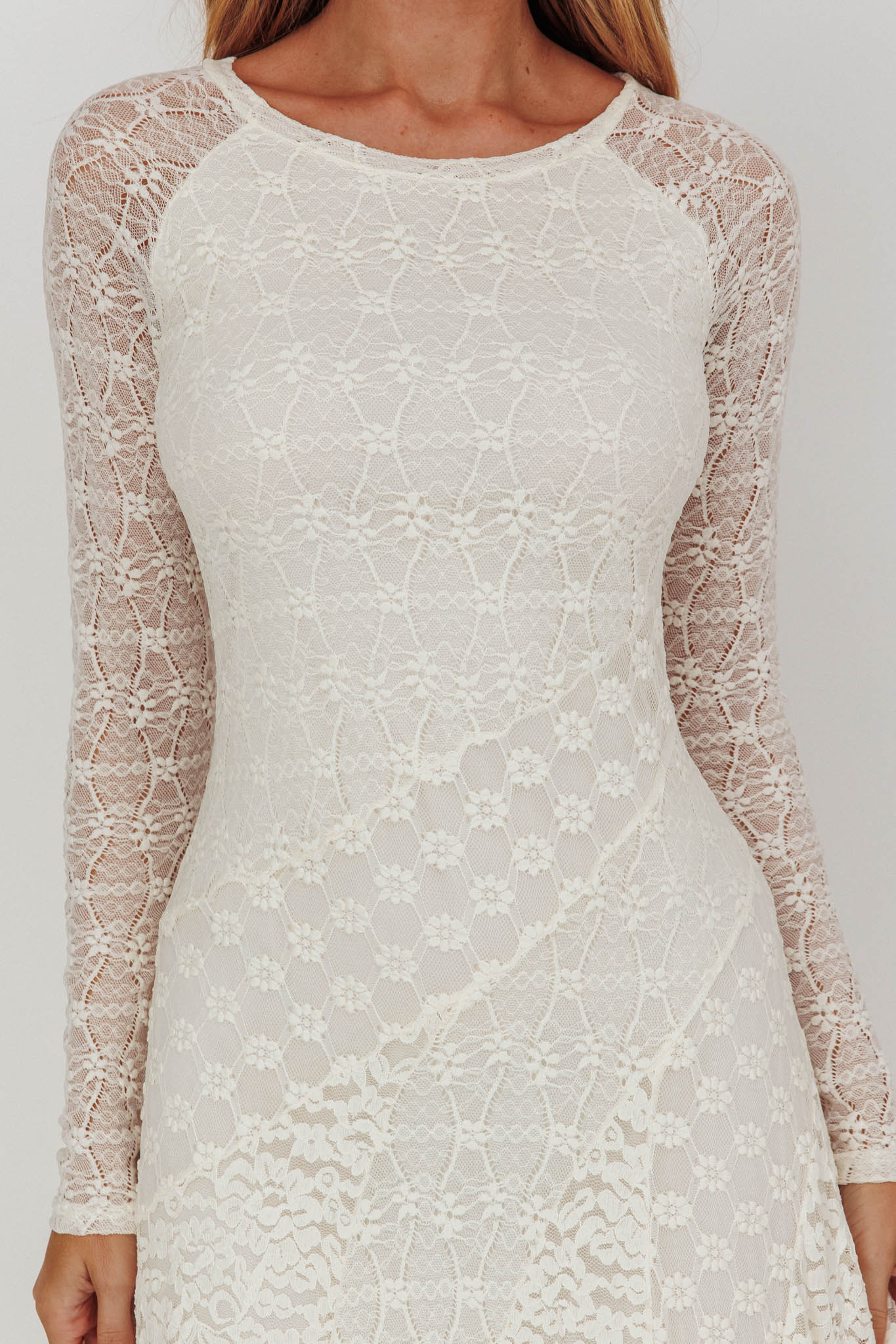 Tarly Long Sleeve Lace Maxi Dress Cream by Selfie Leslie Australia