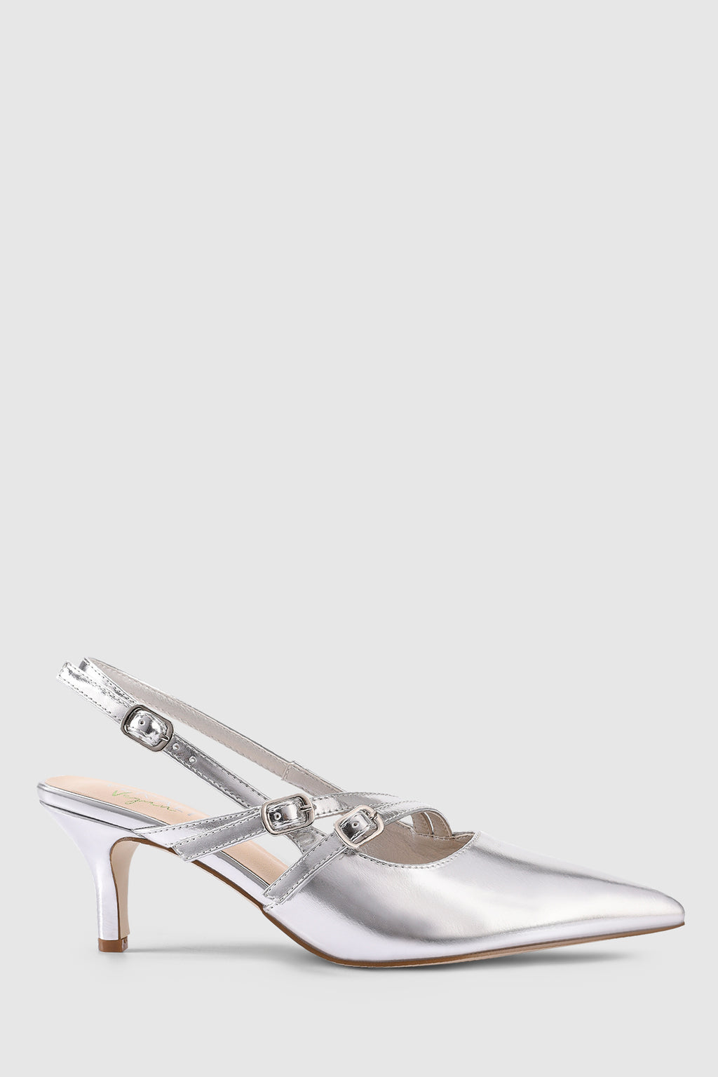 VERALi Zedd Point Toe Kitten Heels Silver Metallic by Selfie Leslie Australia