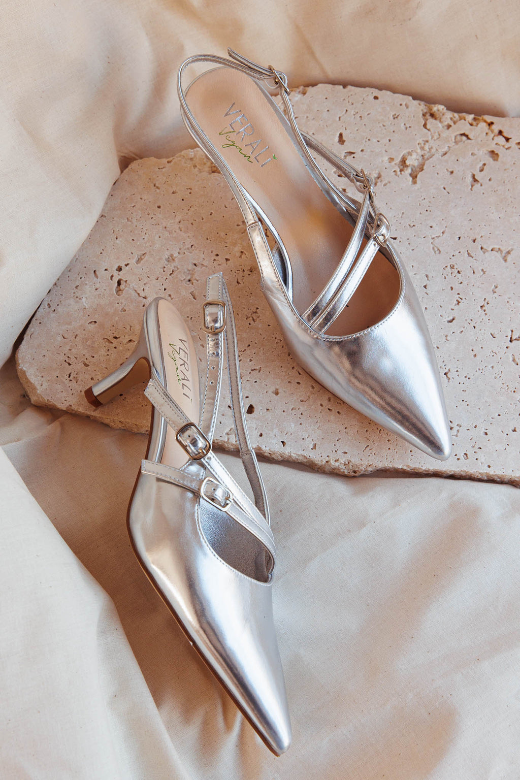 VERALi Zedd Point Toe Kitten Heels Silver Metallic by Selfie Leslie Australia