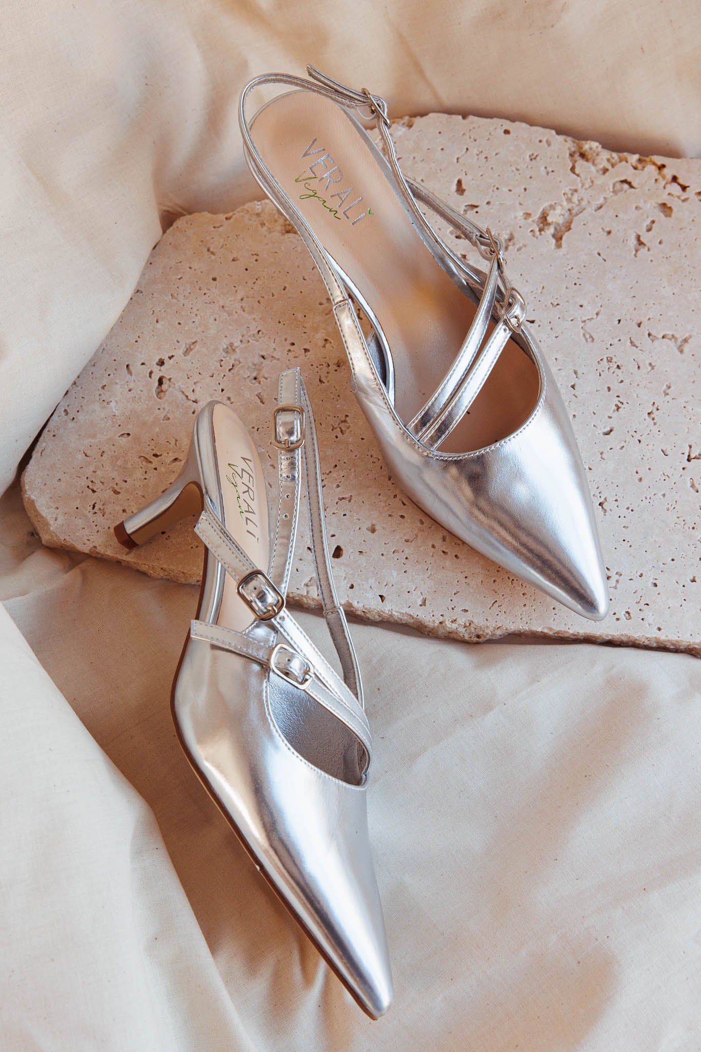 VERALi Zedd Point Toe Kitten Heels Silver Metallic by Selfie Leslie Australia