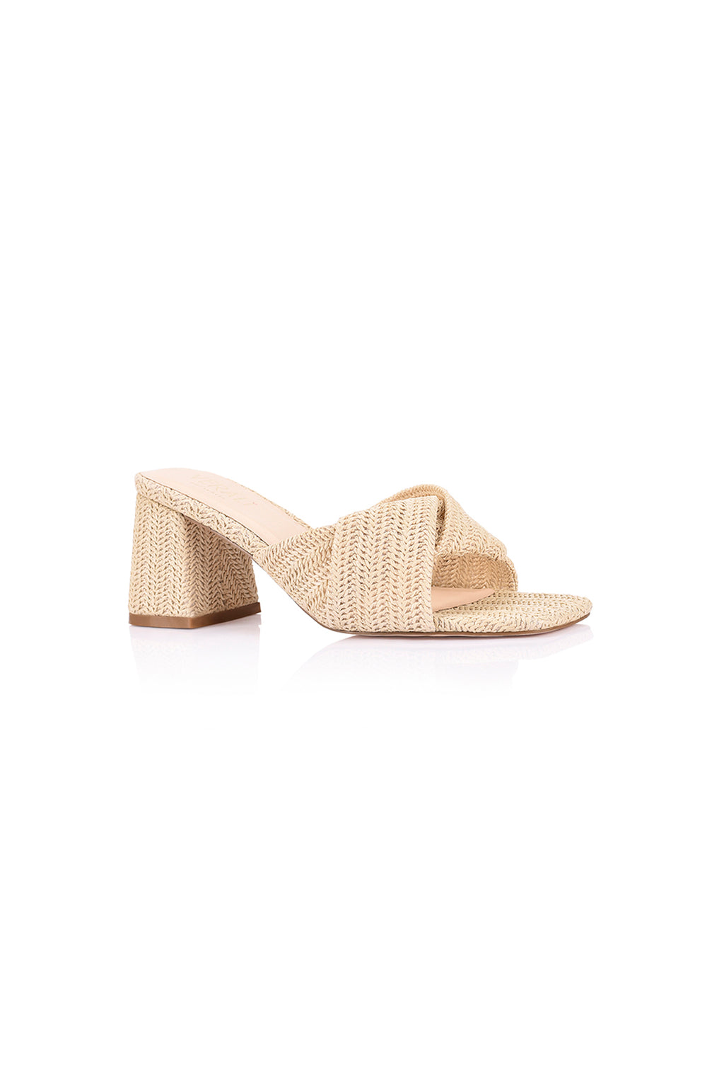 VERALI Stella Block Heel Mules Natural Raffia by Selfie Leslie Australia